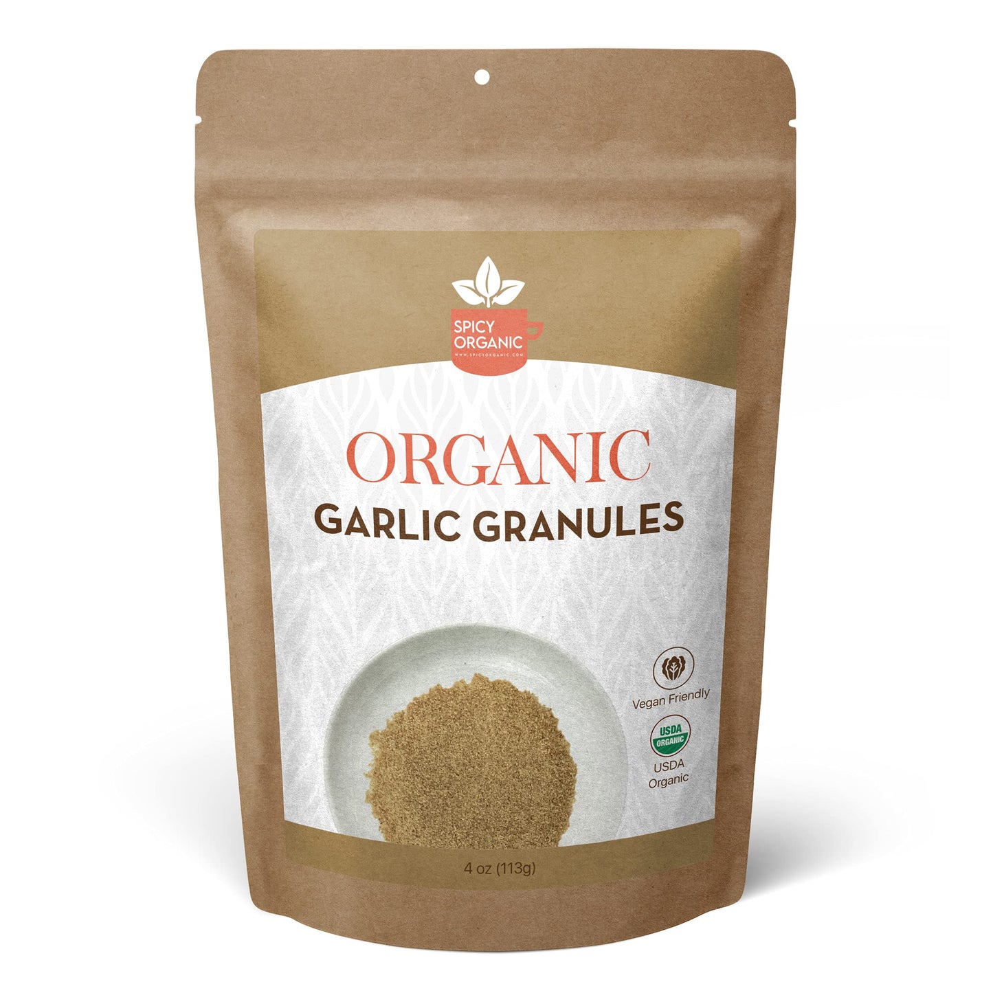 SPICY ORGANIC Garlic Granules - 100% USDA Organic- Premium Quality Granulated Garlic Powder for Mouthwatering Rubs on Beef, Pork, Fish, Poultry