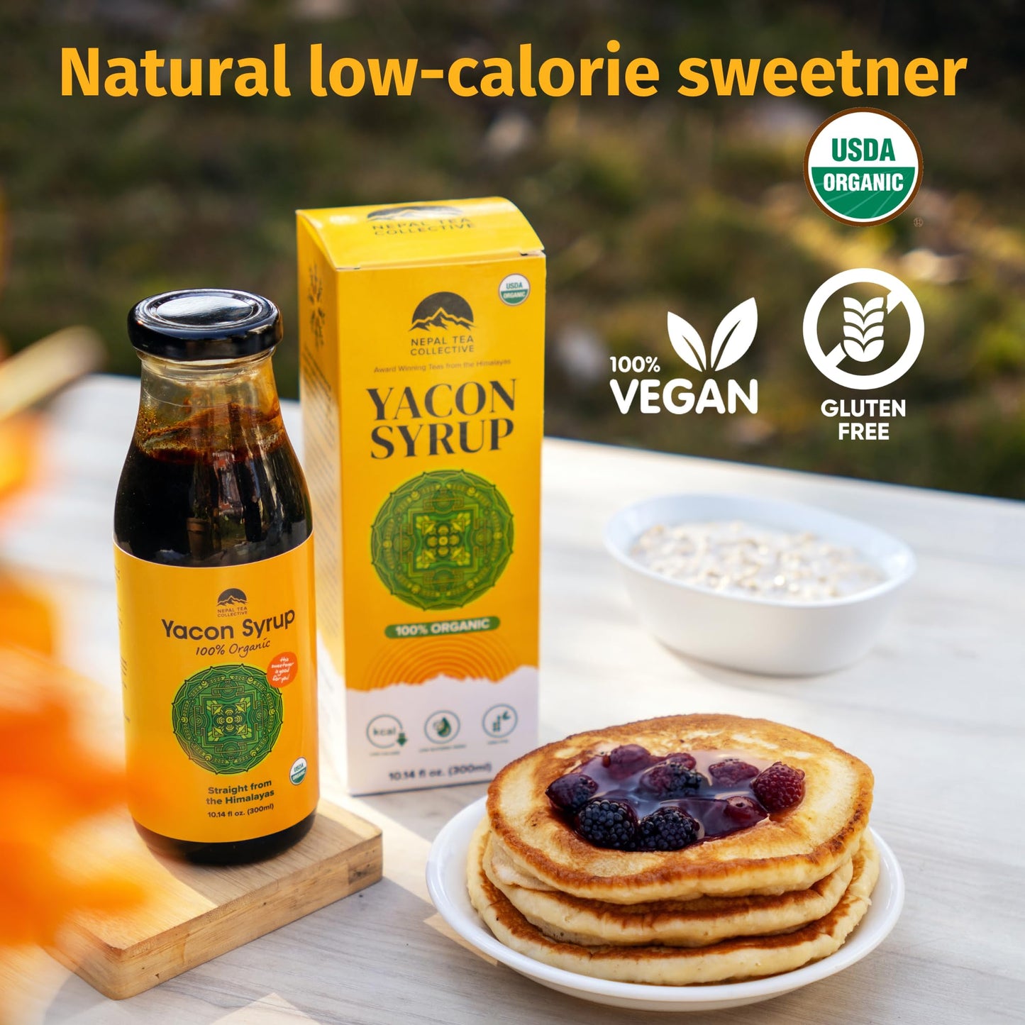 Nepal Tea Yacon Syrup 100% Organic, 9.5 Fl Oz Glass Bottle - Low Calorie, Satisfying Sweetness, Rich in Minerals, Low Glycemic, High in FOS/Prebiotic for Digestive Health