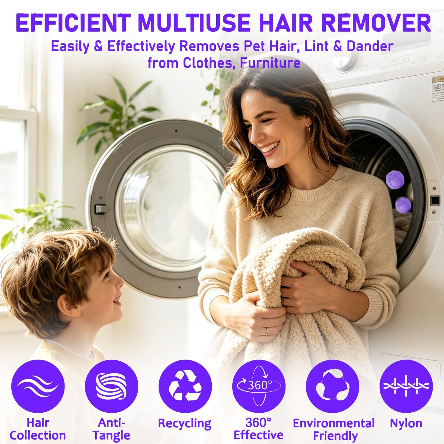 Pet Hair Remover for Laundry, Reusable Dog & Cat Hair Catcher Balls for Washer and Dryer, Laundry Fur and Lint Remover Tool for Clothes, Bedding