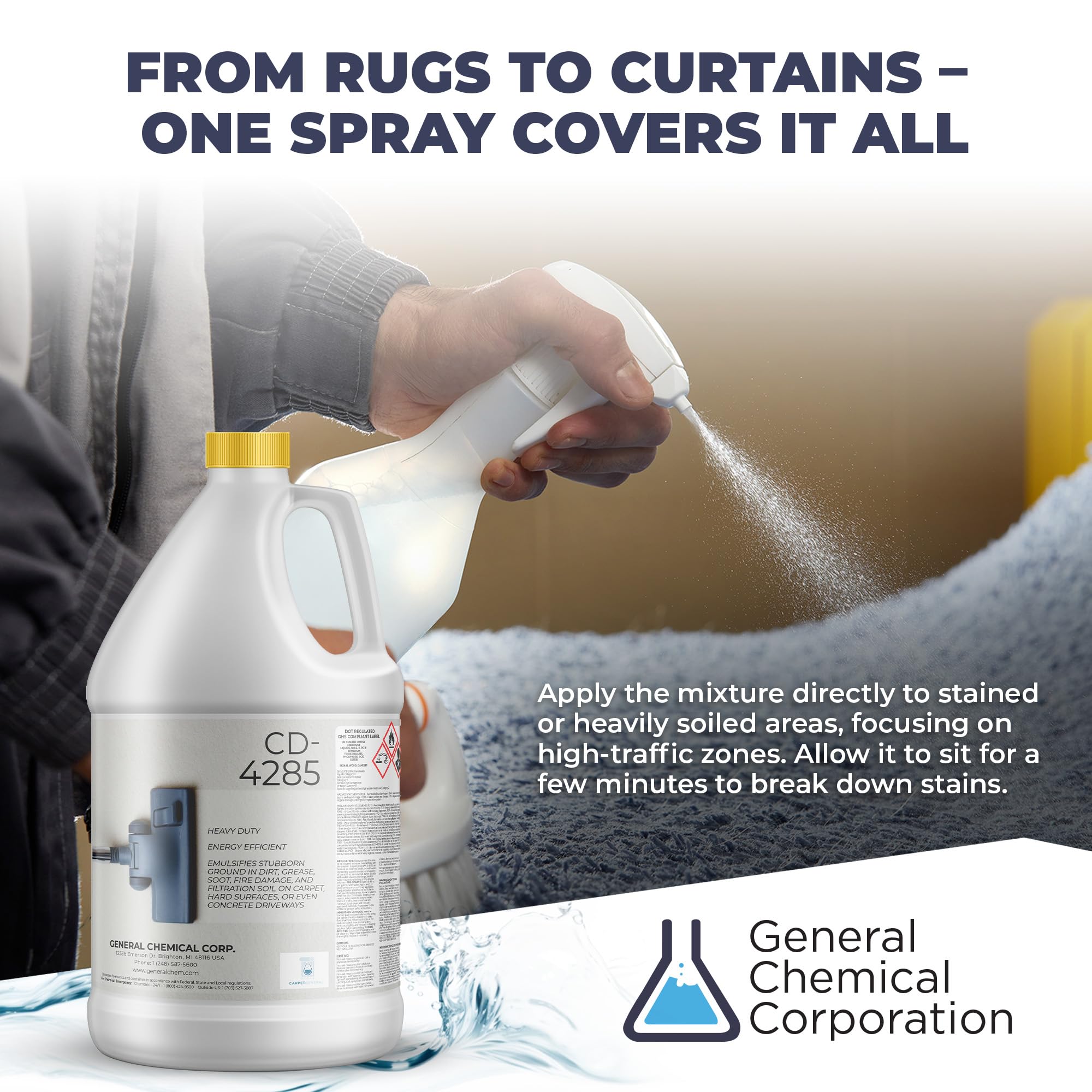 CarpetGeneral Heavy Duty Carpet Stain Remover CD 4285 - Carpet's Multi-Purpose and Powerful Liquid Solution, Though Cleaning Formula For Homeowners