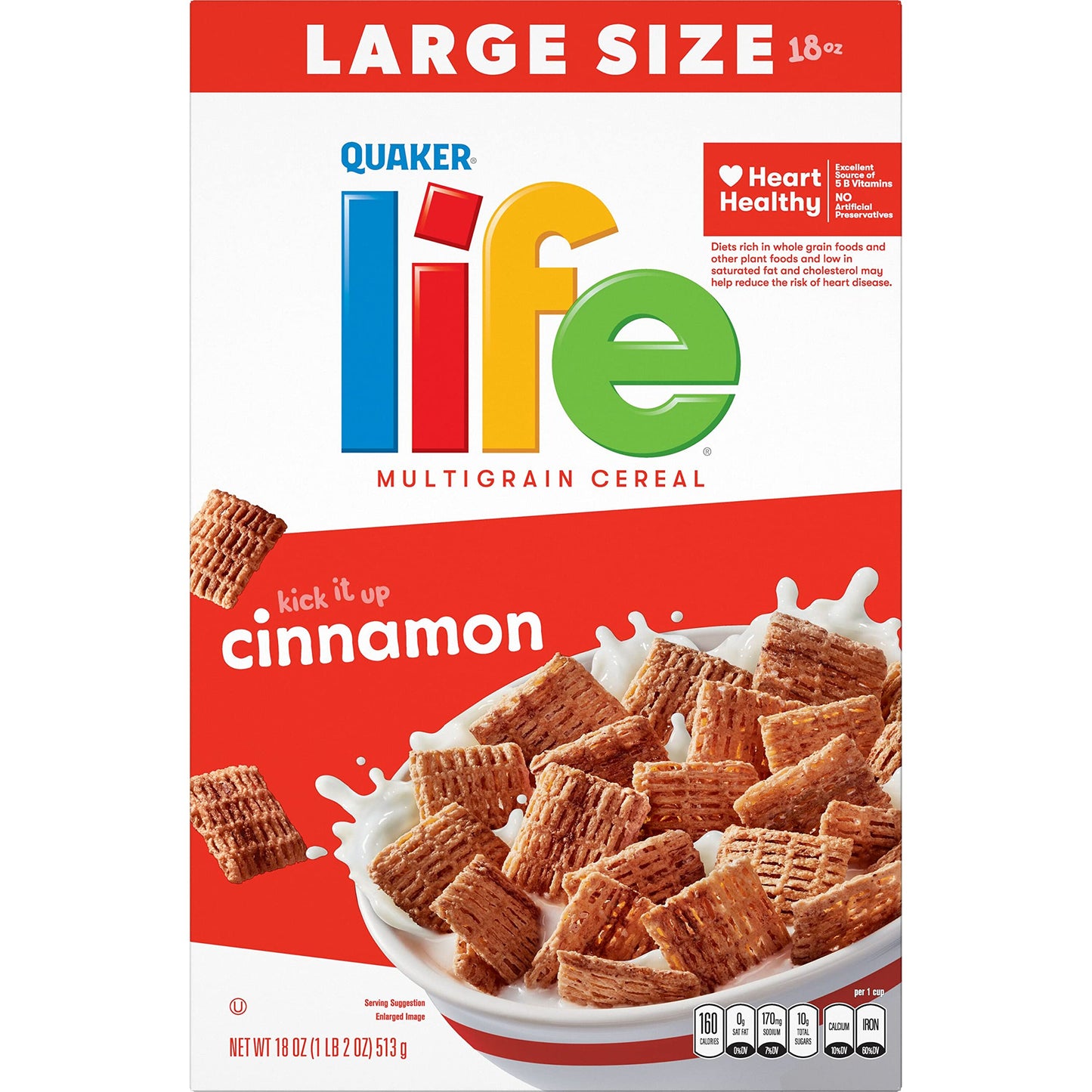 Life Breakfast Cereal, Cinnamon, 18oz Box