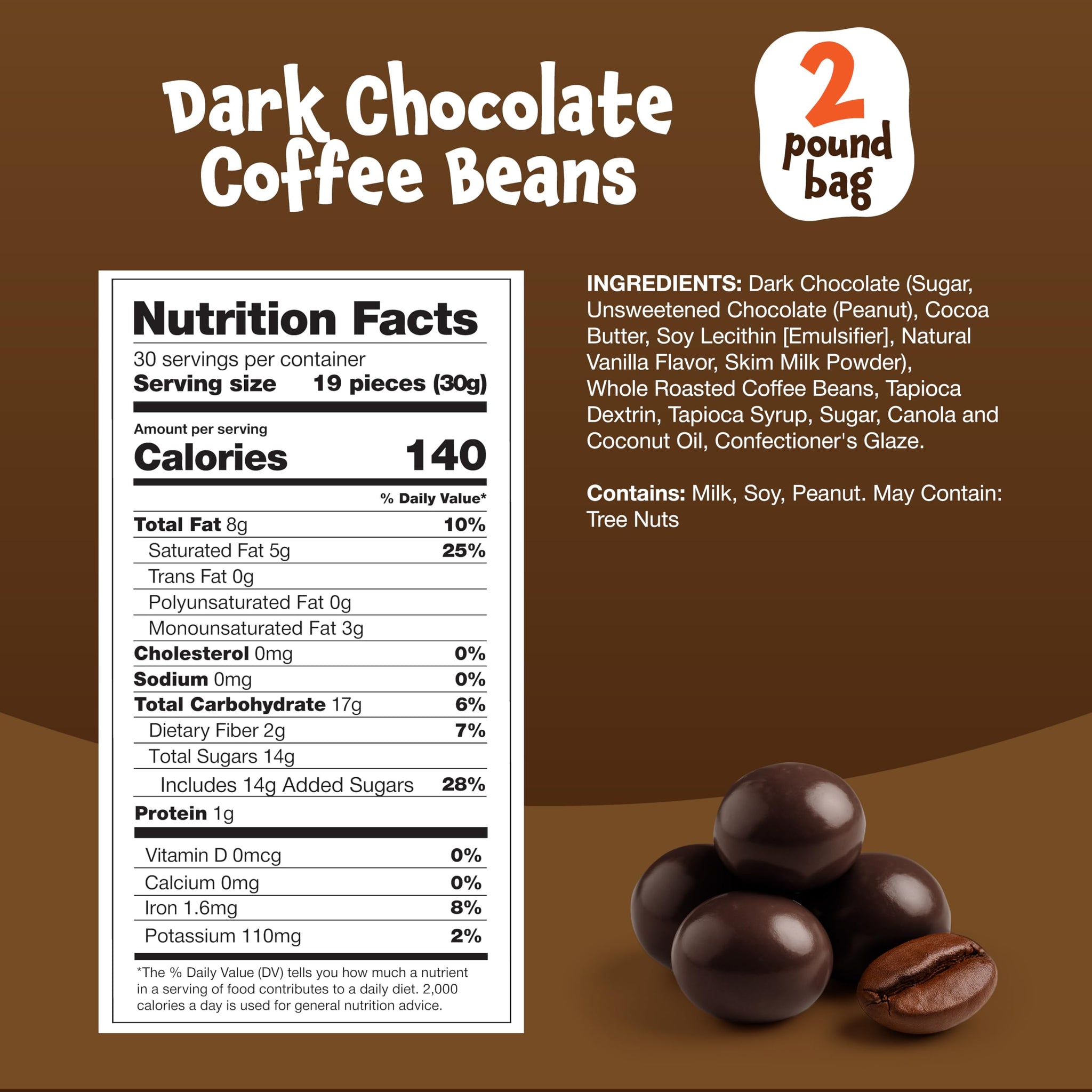 Dark Chocolate Covered Espresso Coffee Beans - 2 Pound Bulk Pack