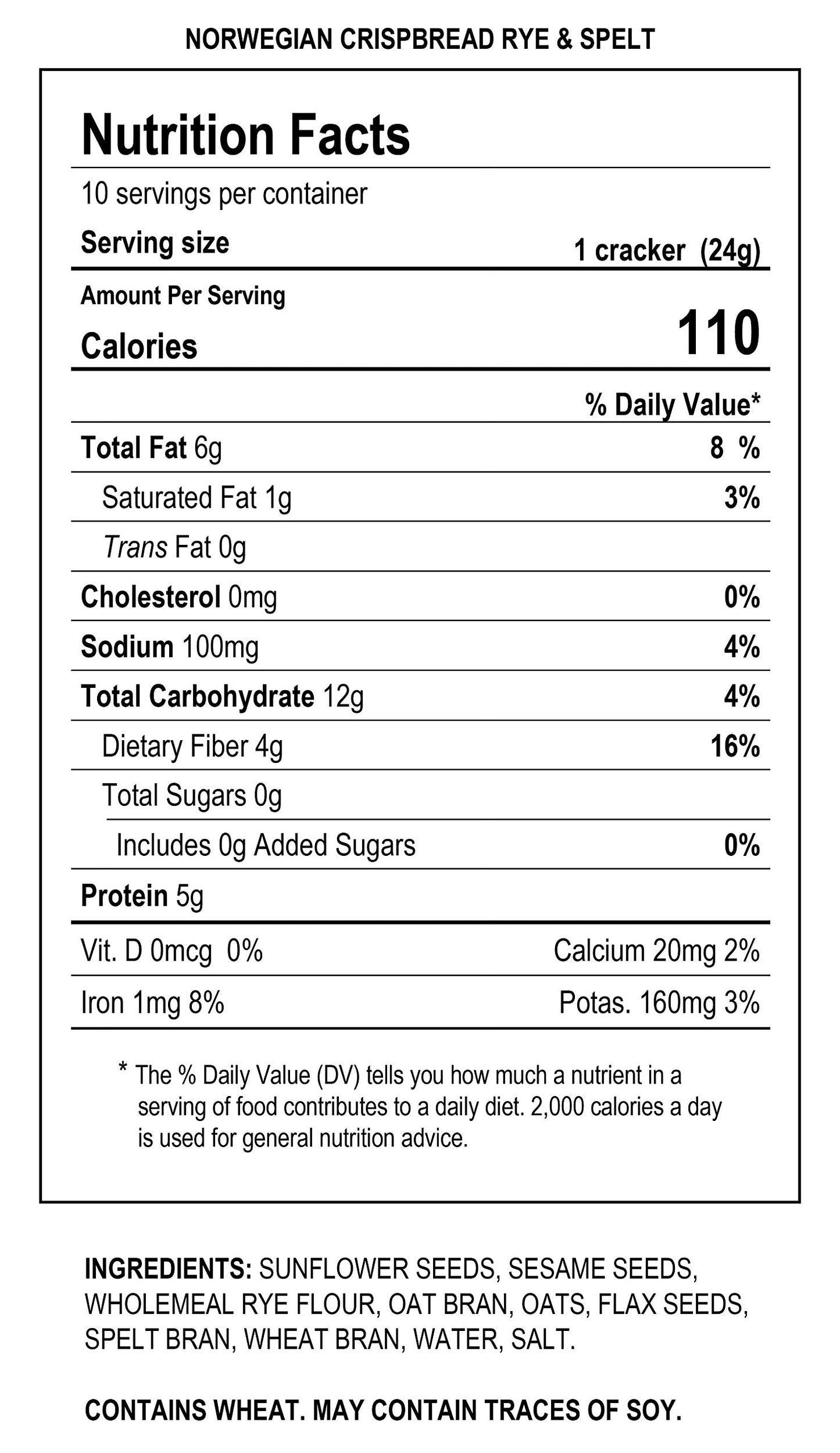 Sigdal 8.29 oz Rye & Spelt Bran Wholegrain Crispbread - Pack of 12