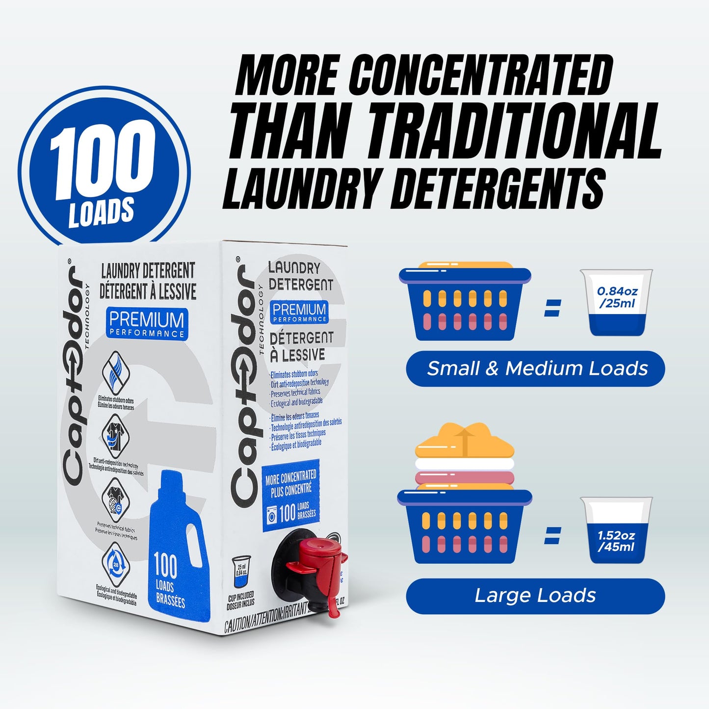 Captodor Premium Laundry Detergent, - Nordic Breeze Scent, Ultra-Concentrated Formula, Eliminates Tough Odors and Dirt, Phosphate-Free, Biodegradable