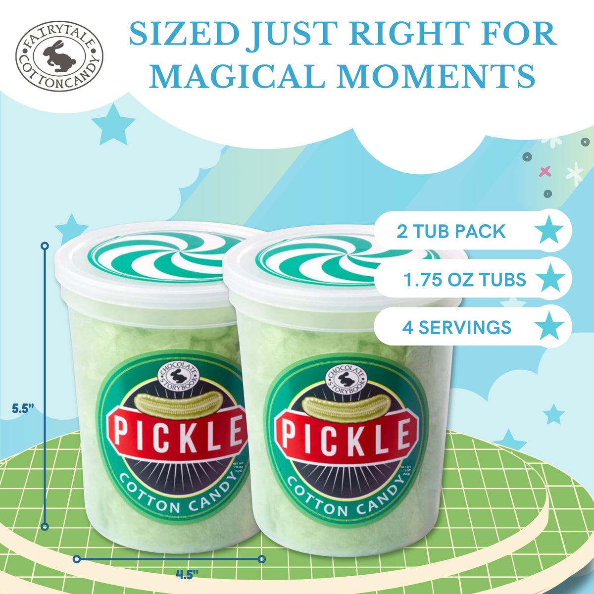 CHOCOLATE STORYBOOK Gourmet Flavored Cotton Candy - Unique Idea for Holidays, Birthdays, Gag Gifts, Party Favors (Pickle, 1.75 oz, 2-Pack)