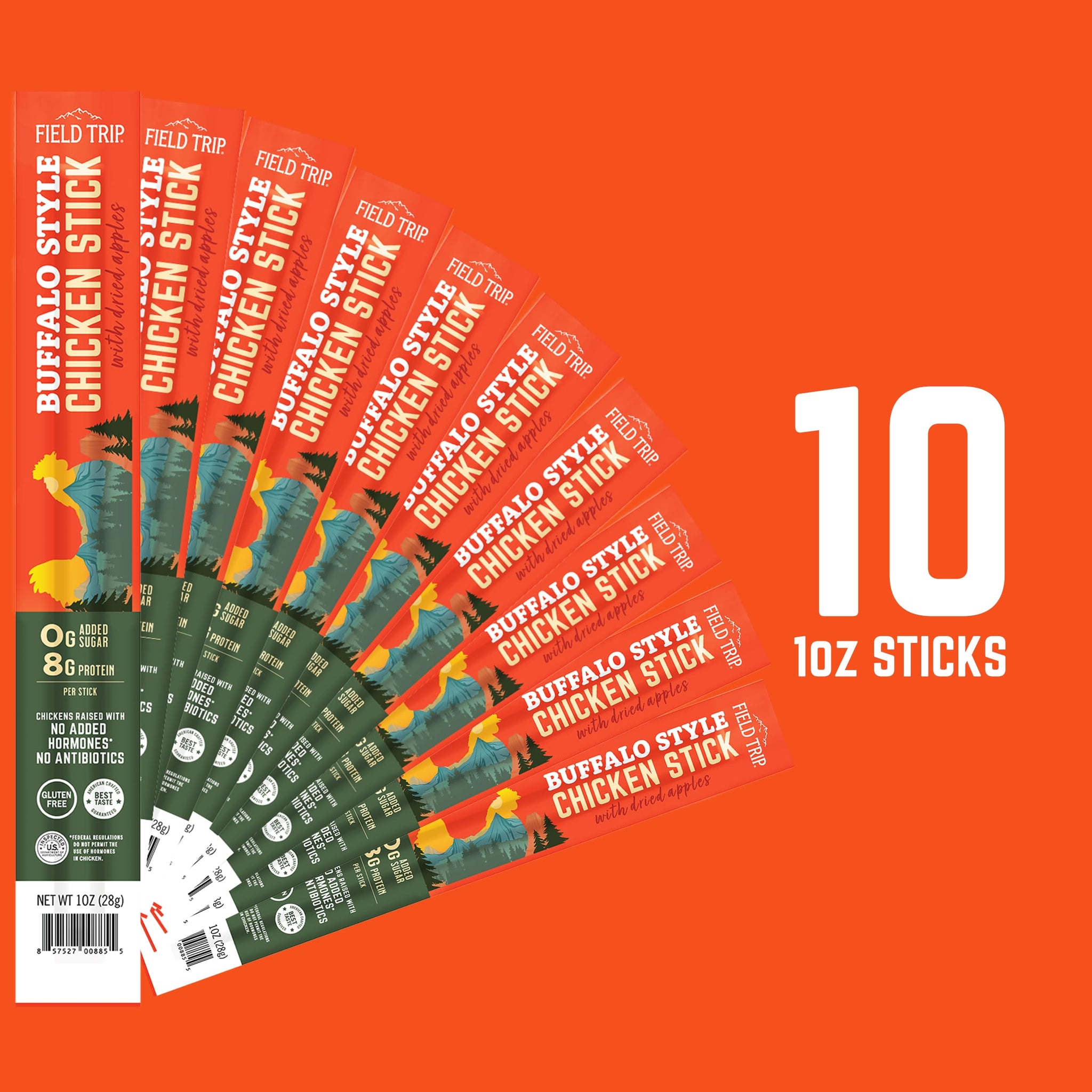 Field Trip Hormone Free Spicy Buffalo Chicken Jerky Snack Sticks, 0 Sugar, Keto, Paleo, Gluten Free, Allergy Friendly Snack, High Protein, 50 Calorie