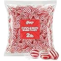 Cinnamon Disks Hard Candy - Classic Red & White Striped Cinnamon Candy - 2LB Bulk Pack - Individually Wrapped Discs for Office, Parties, Buffets
