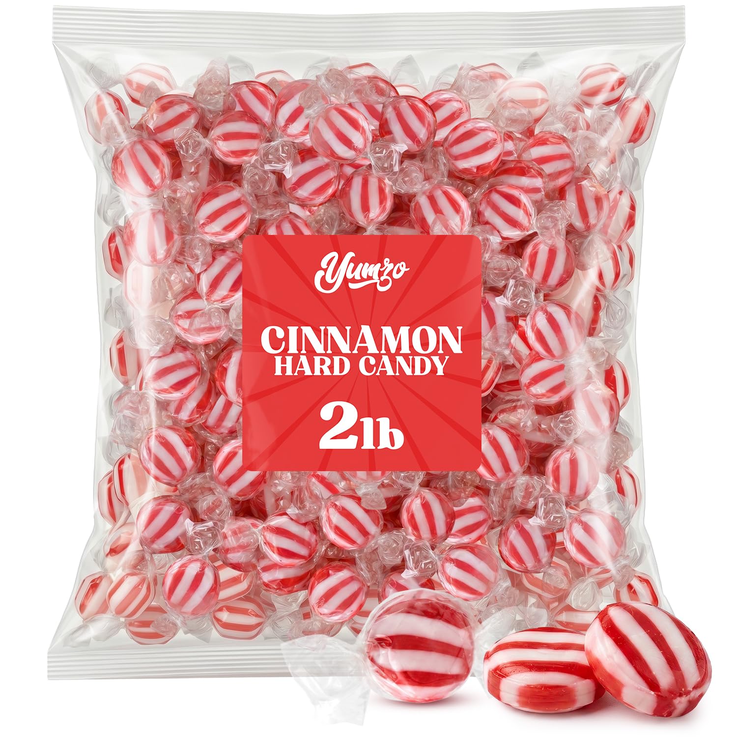Cinnamon Disks Hard Candy - Classic Red & White Striped Cinnamon Candy - 2LB Bulk Pack - Individually Wrapped Discs for Office, Parties, Buffets