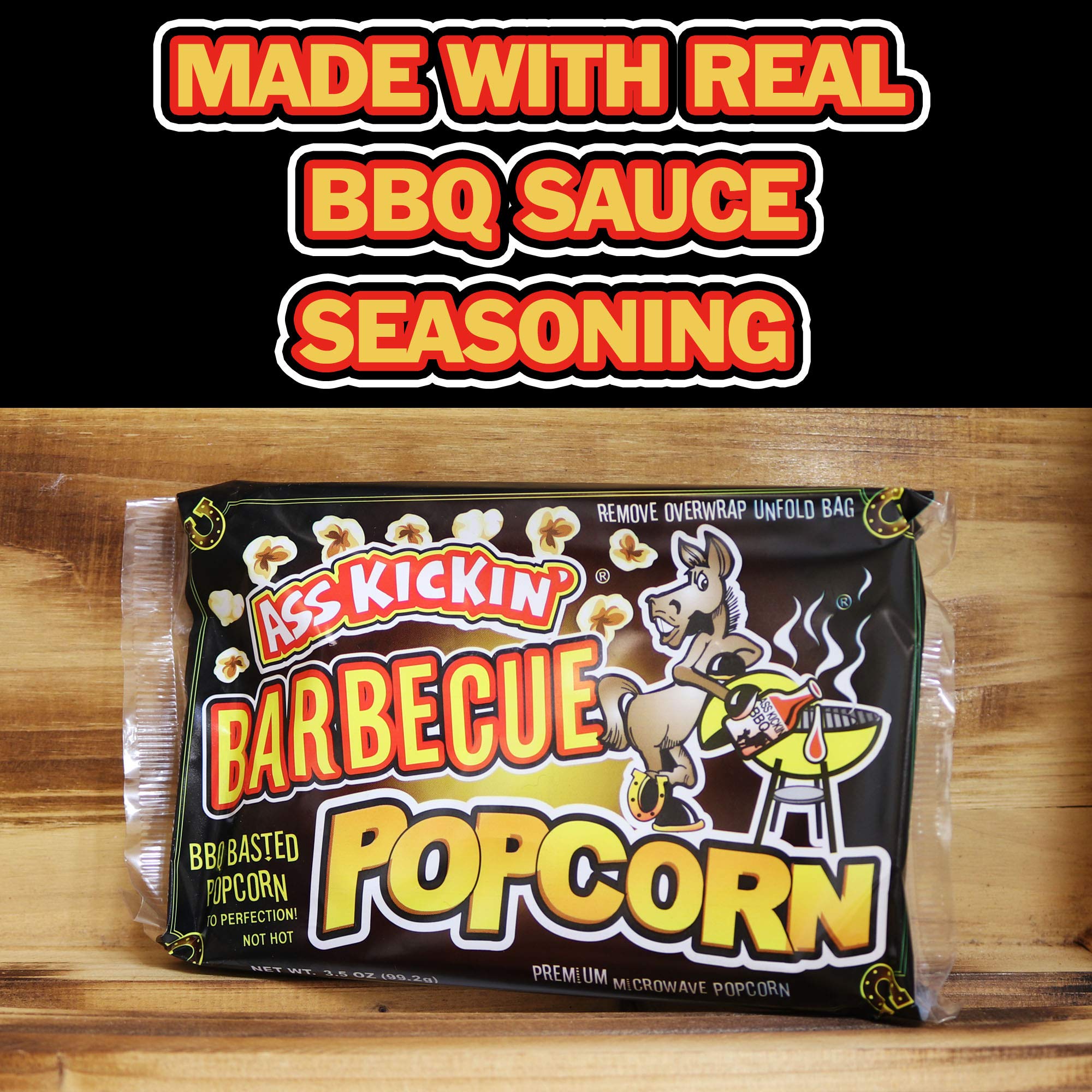 ASS KICKIN' BBQ Microwave Popcorn Bags - 12 Pack - Ultimate Barbecue Gourmet Popcorn Gift - Makes a Great Movie Theater Popcorn or Snack Food
