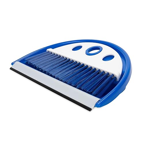 Camco Lightweight Portable Travel Dust Pan and Whisk Broom with Hanger Hole, for RVs, Campers, Campsites, and Dorm Rooms, Blue
