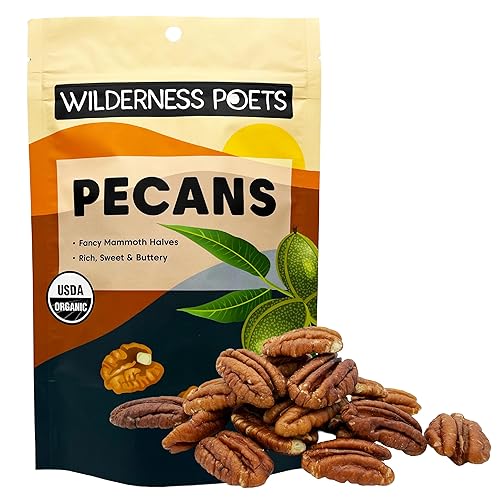 Wilderness Poets, Fancy Mammoth Pecan Halves - Organic, Raw, Large Halves, Sweet and Buttery. No Salt, Shelled. (8 Ounce - 227g)