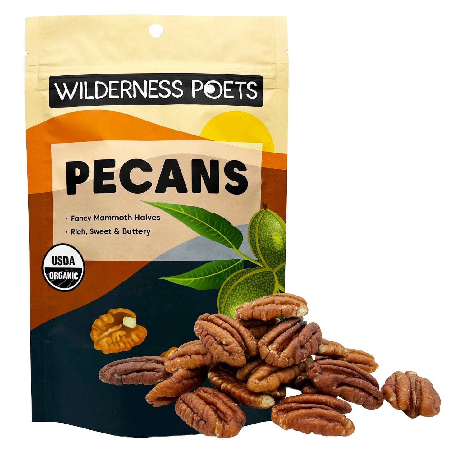 Wilderness Poets, Fancy Mammoth Pecan Halves - Organic, Raw, Large Halves, Sweet and Buttery. No Salt, Shelled. (8 Ounce - 227g)