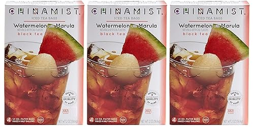 CHINAMIST Watermelon with Marula Black Iced Tea Filter Bags - Refreshing Fruit-Infused Black Tea - Each Bag Brews Half Gallon - 4 Filter Bags (Pack