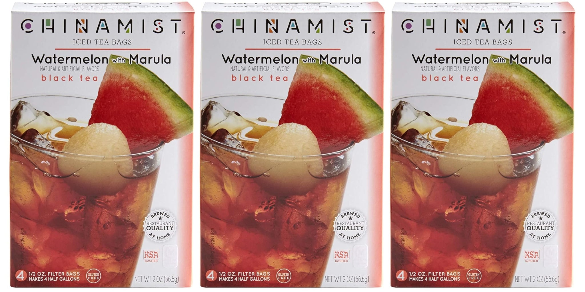 CHINAMIST Watermelon with Marula Black Iced Tea Filter Bags - Refreshing Fruit-Infused Black Tea - Each Bag Brews Half Gallon - 4 Filter Bags (Pack