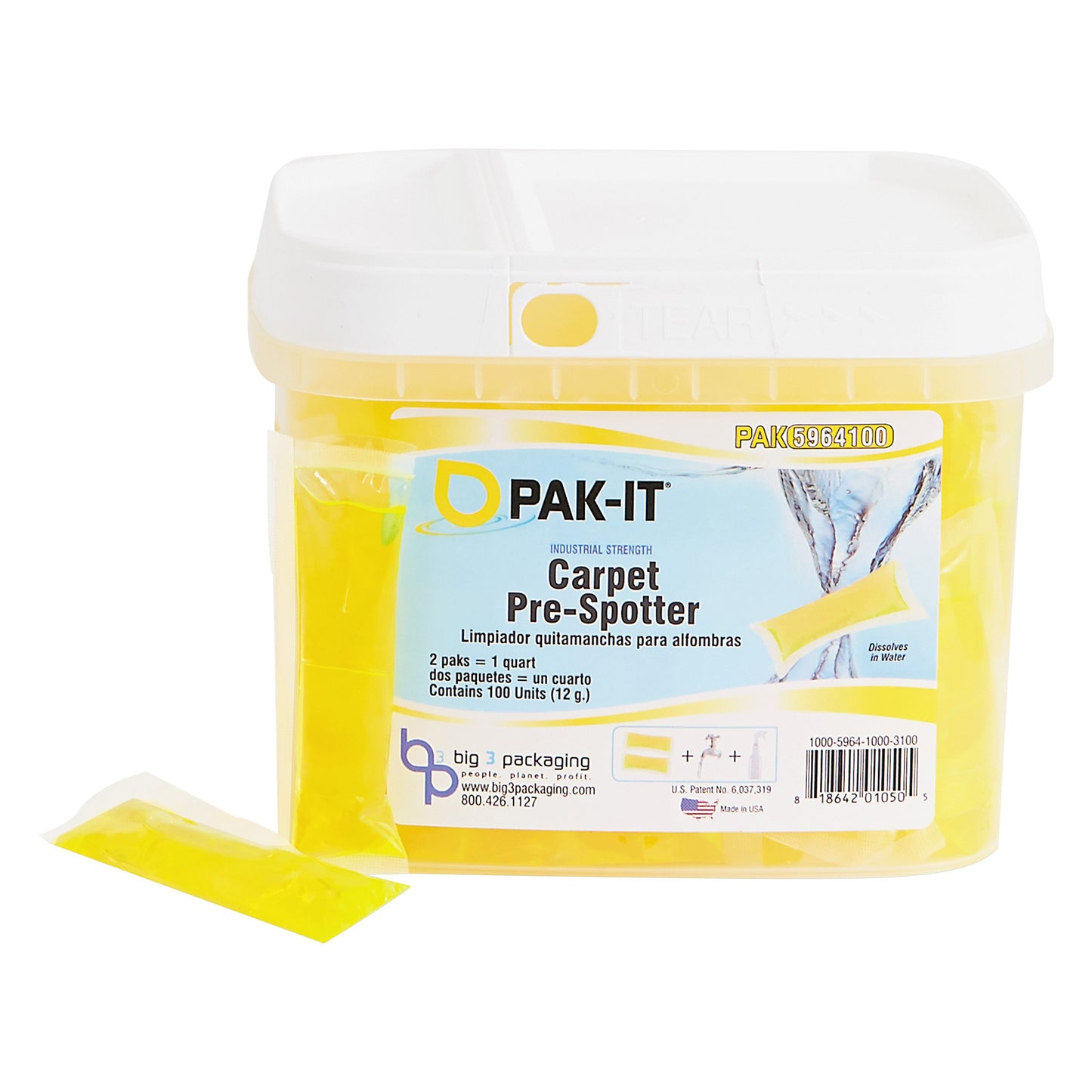 PAK-IT 596420003400 Carpet Pre-Spotter, Citrus Scent, 100 PAK-ITs/Tub