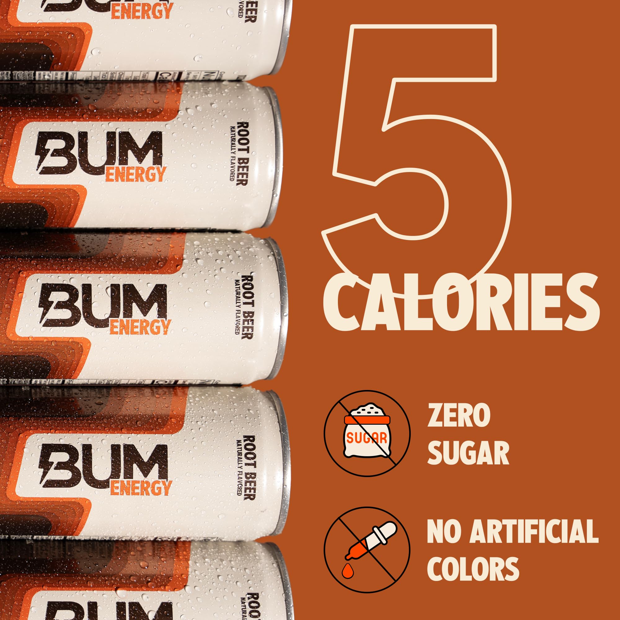 BUM Sugar-Free Energy Drink, Root Beer - Lightly Carbonated & No Artificial Colors, Natural Caffeine & Citicoline for Energy & Focus, Brain Boost