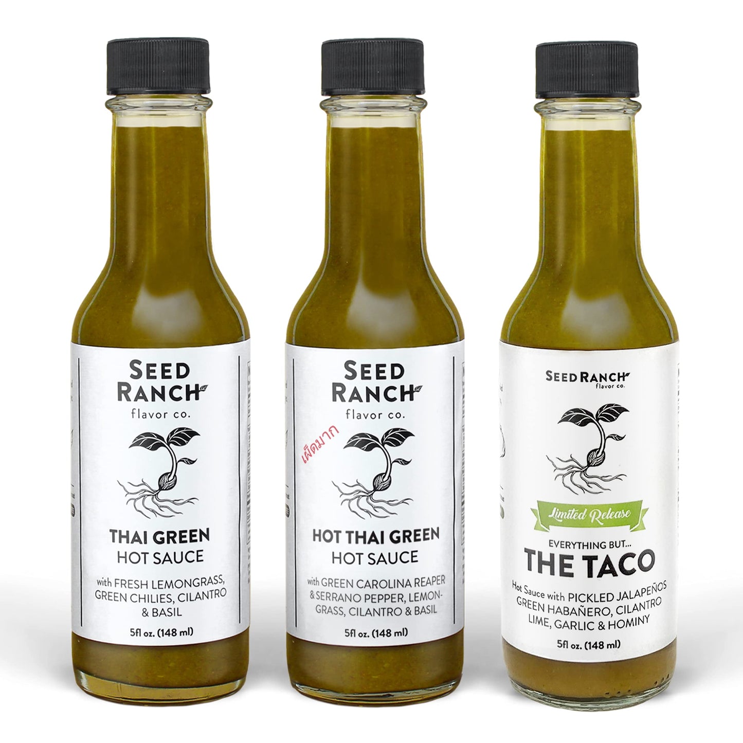 Seed Ranch Green Sauce Variety Bundle, 3 Pack - Thai Green, Hot Thai Green, Everything But The Taco - Ranging from Mild to Hot Heat, Organic Gourmet