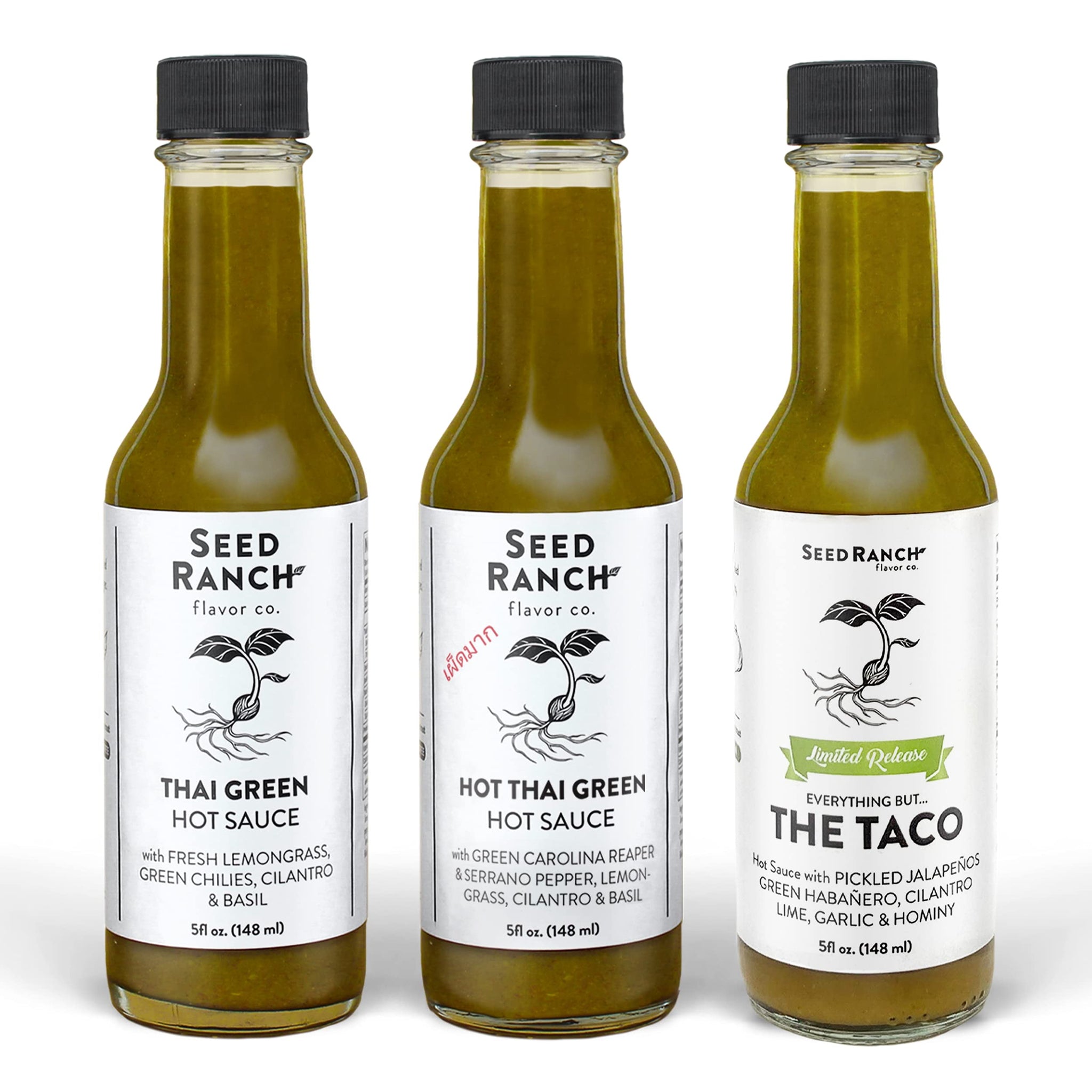 Seed Ranch Green Sauce Variety Bundle, 3 Pack - Thai Green, Hot Thai Green, Everything But The Taco - Ranging from Mild to Hot Heat, Organic Gourmet