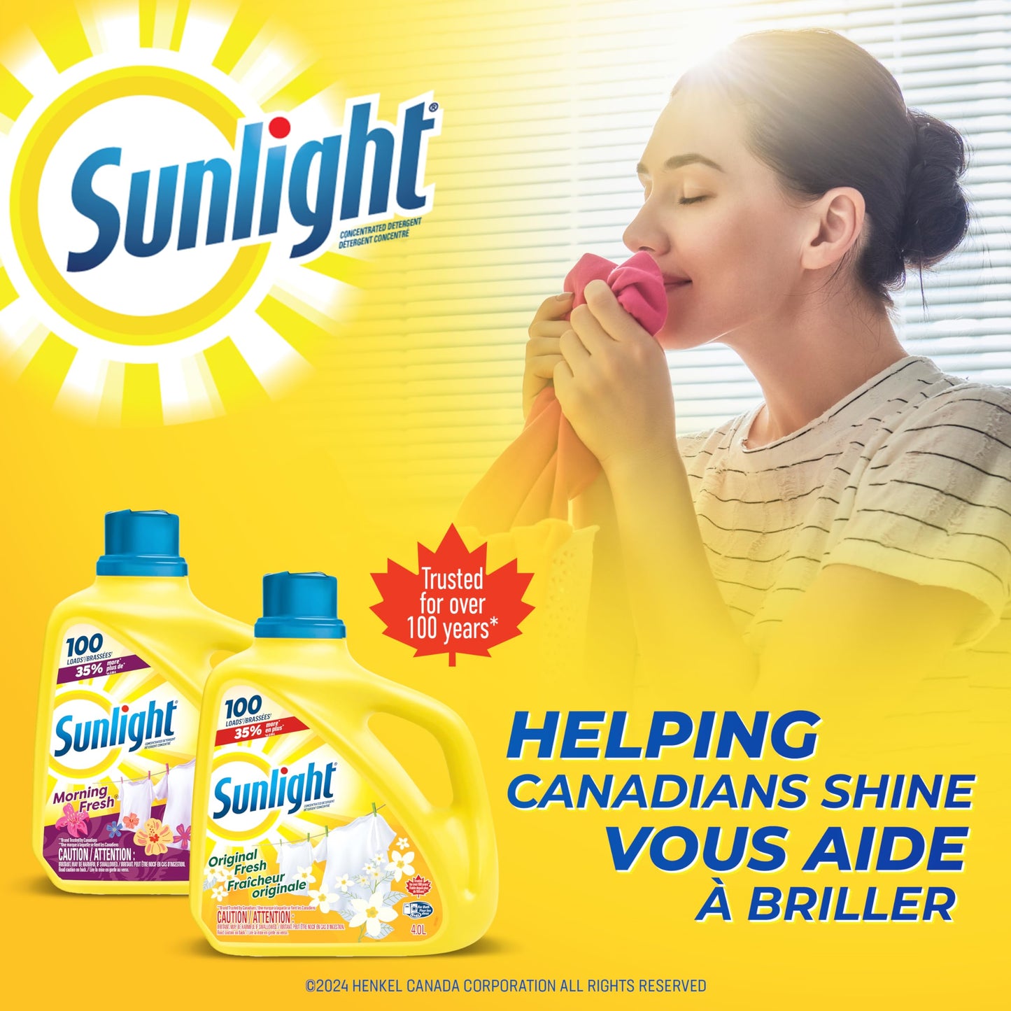 Sunlight Detergent Original Lemon Fresh (100 loads, 4.0L) with Concentrated Formula, Laundry Detergent Liquid for Exceptional Cleaning and Stain