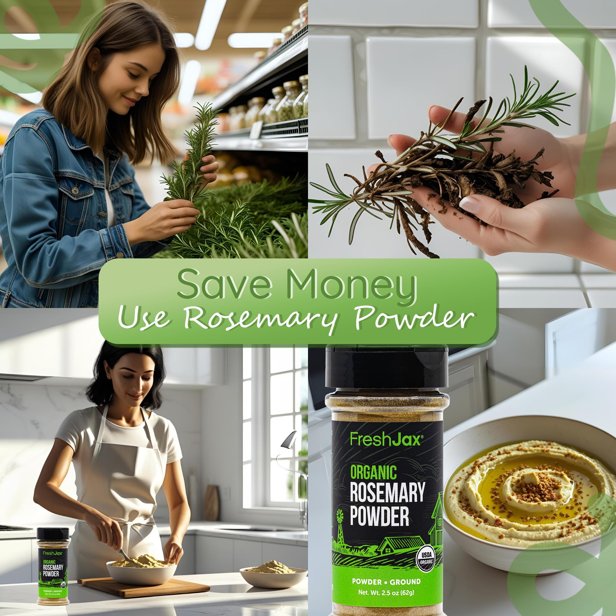 FreshJax Organic Ground Rosemary Powder - 2.5 oz Dried Rosemary Leaves, Non-GMO, Gluten-Free, Keto, Paleo - No Preservatives - Aromatic Herb Seasoning