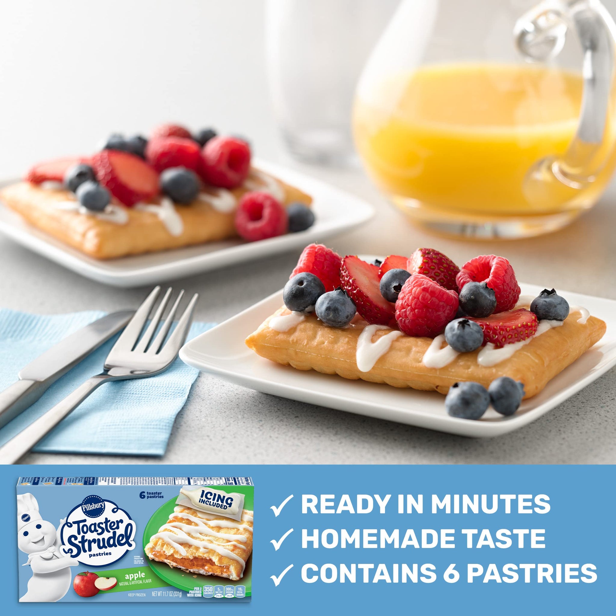 Pillsbury Toaster Strudel Frozen Pastries, Apple, 6 Ct, 11.7 oz