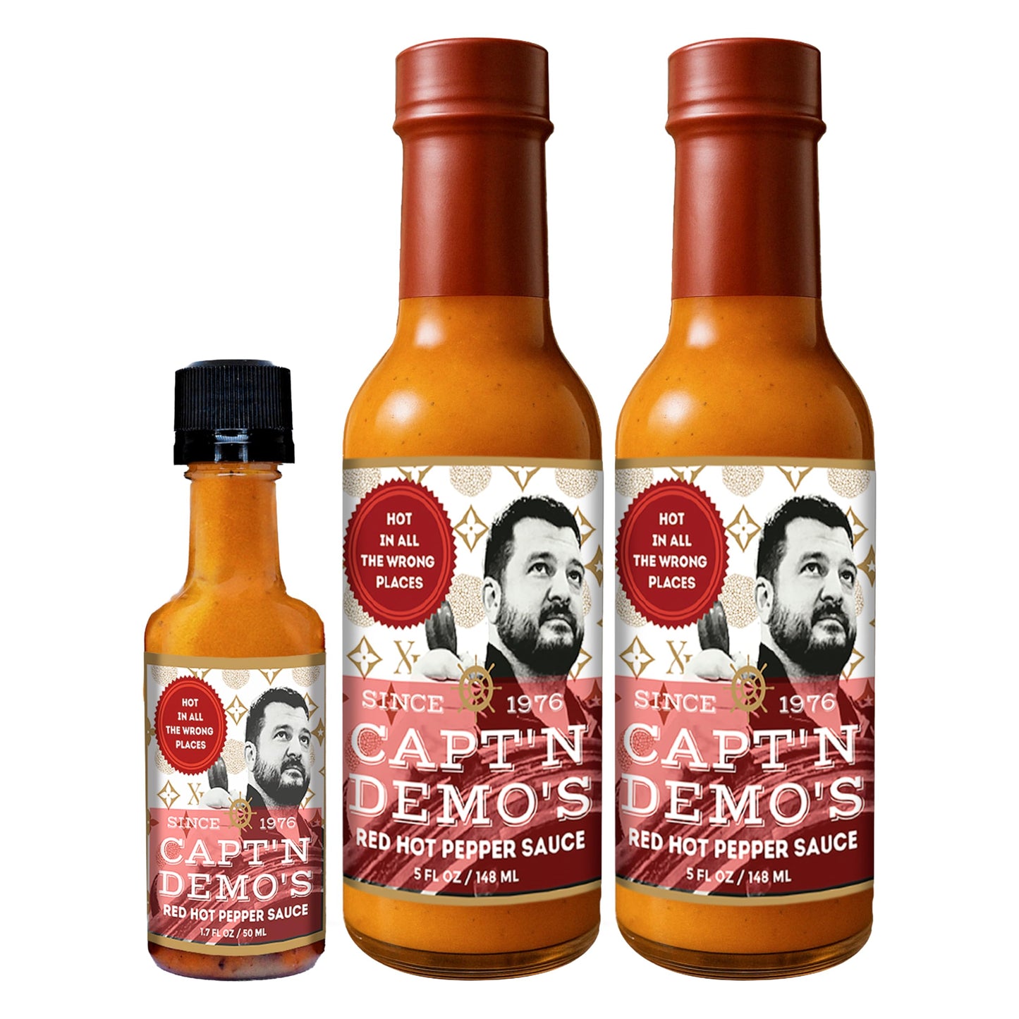 CAPTAIN DEMO's DOUBLE TRUFFLE Red Hot Pepper Sauce - Two Bottle Pack with BONUS Travel Bottle, Gourmet Hot Sauce With Black AND White Truffles