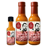 CAPTAIN DEMO's DOUBLE TRUFFLE Red Hot Pepper Sauce - Two Bottle Pack with BONUS Travel Bottle, Gourmet Hot Sauce With Black AND White Truffles