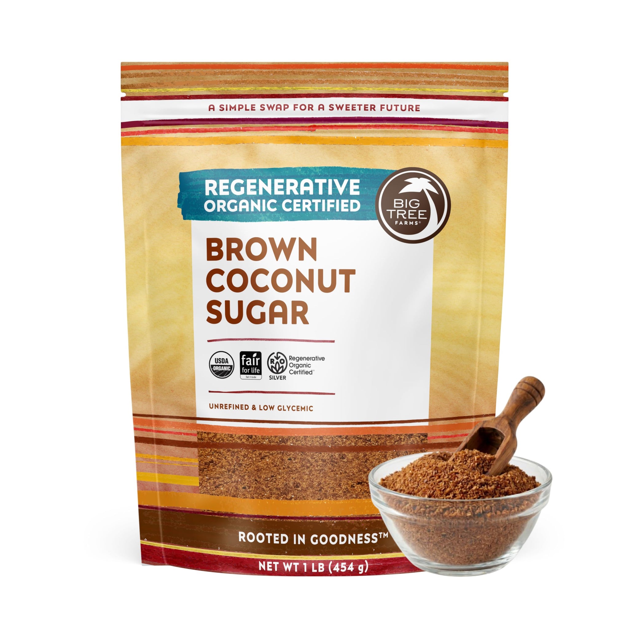 Big Tree Farms Organic Brown Coconut Sugar - Coconut Palm Sugar, Unrefined, Fine Crystals, Cane Sugar Replacement, Coconut Blossom Nectar, Vegan