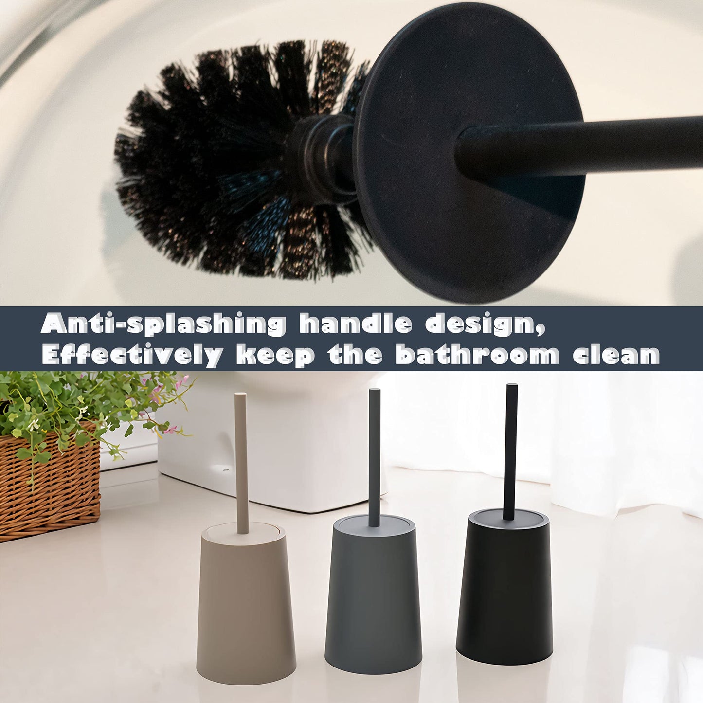 Toilet Brush and Holder,Dirt-Resistant and Durable Black Nylon Bristles,Toilet Bowl Brush with Waterproof Handle, Bathroom Deep Cleaning Tool (Black)