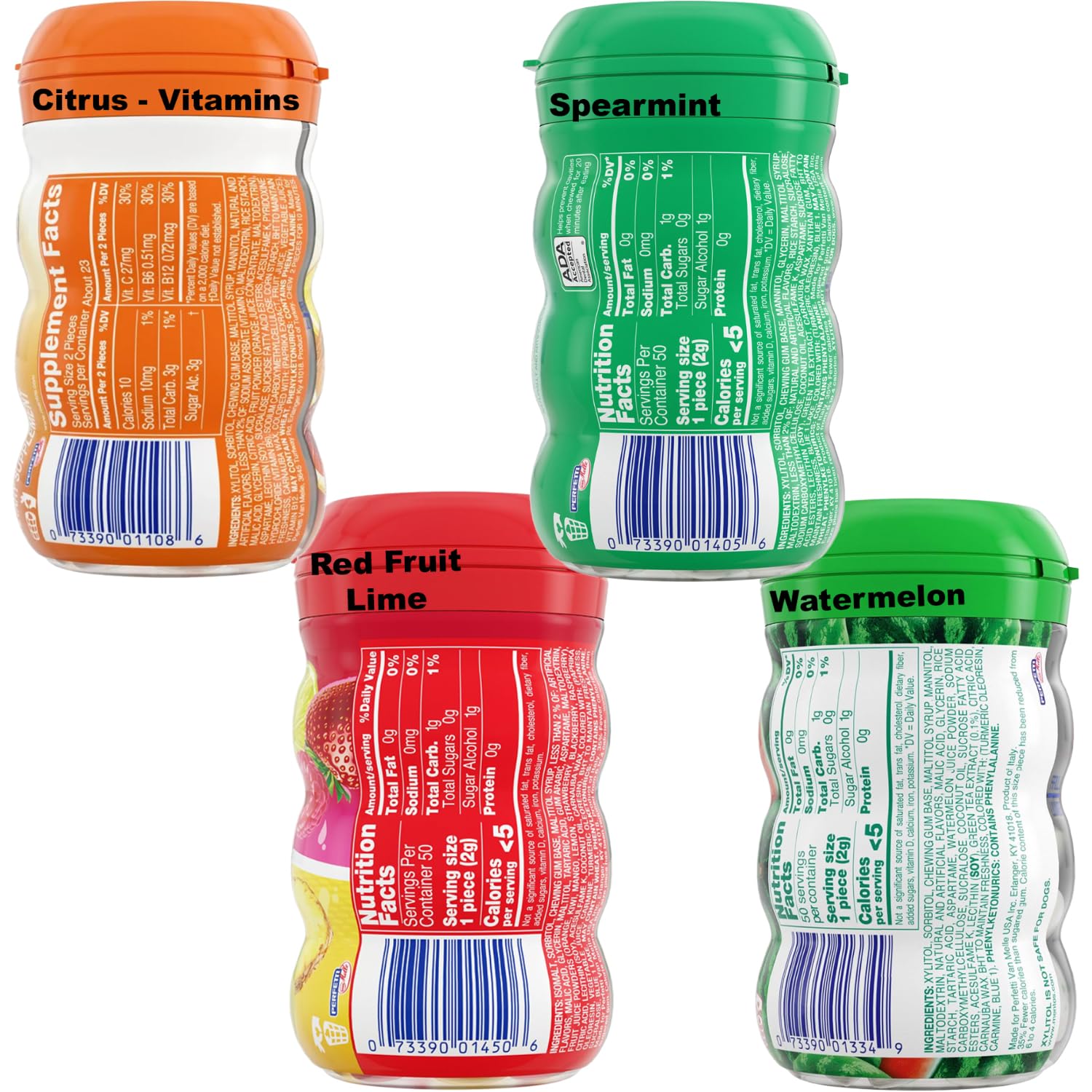 Mentos Gum Sugar Free | Xylitol Gum | 4 Mentos Bottles Variety - 50 Pieces each | Minty and Fruity Flavor Options | Ships in an Aromatik™ damage proof