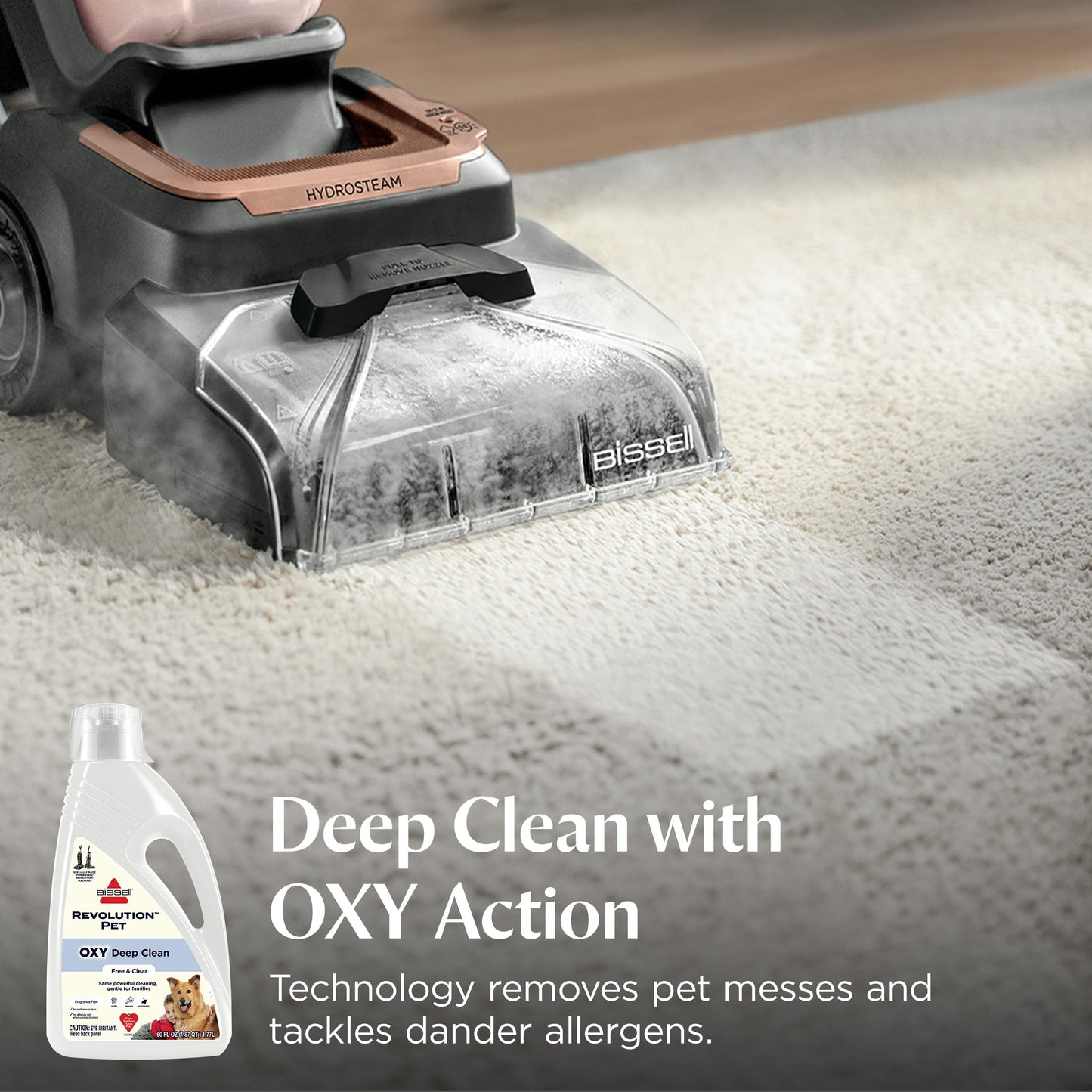BISSELL Free & Clear OXY Carpet Deep Clean Solution, for use in leading upright carpet cleaners, 60oz, Same powerful clean, gentle for families