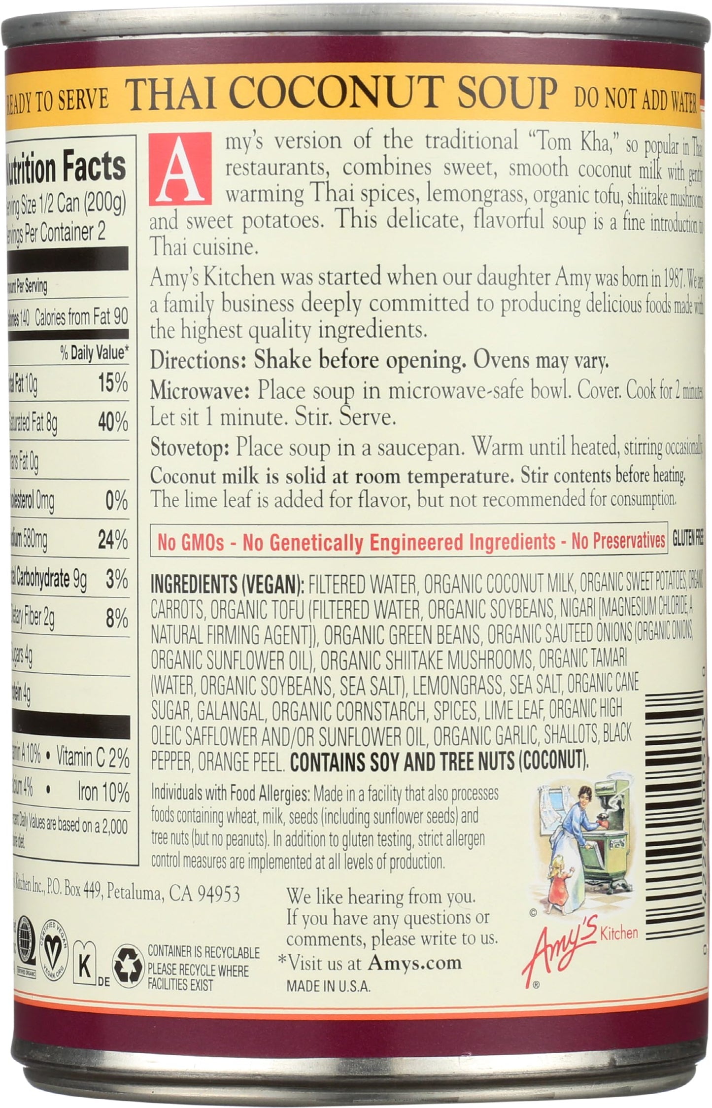 Amy's Organic Soups, Thai Coconut (Tom Kha Phak), 14.1 Ounce