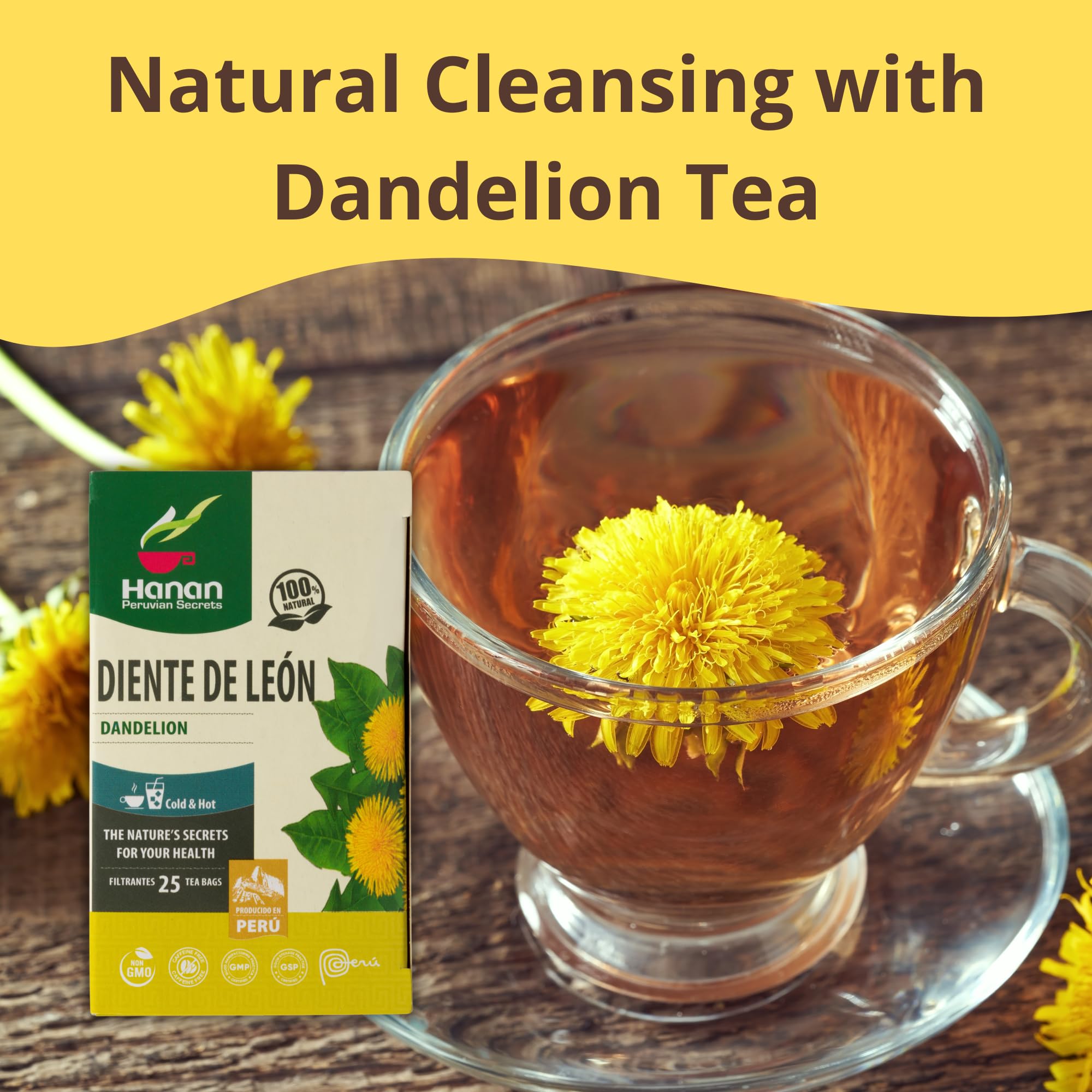 Hanan Dandelion Root Tea 25 Herbal Teabags - Support Kidney Function, Liver Cleanse Detox & Repair, Digestion Tea - Diente de Leon Dandelion Leaves