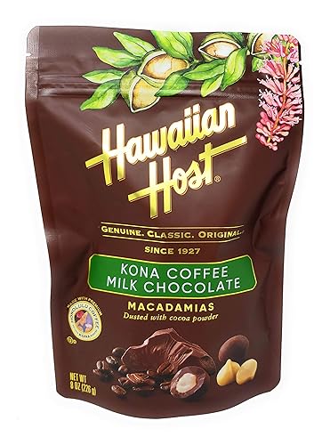 Hawaiian Host Paradise Collection - Kona Coffee Milk Chocolate Macadamia Nuts - 8 Oz Bag
