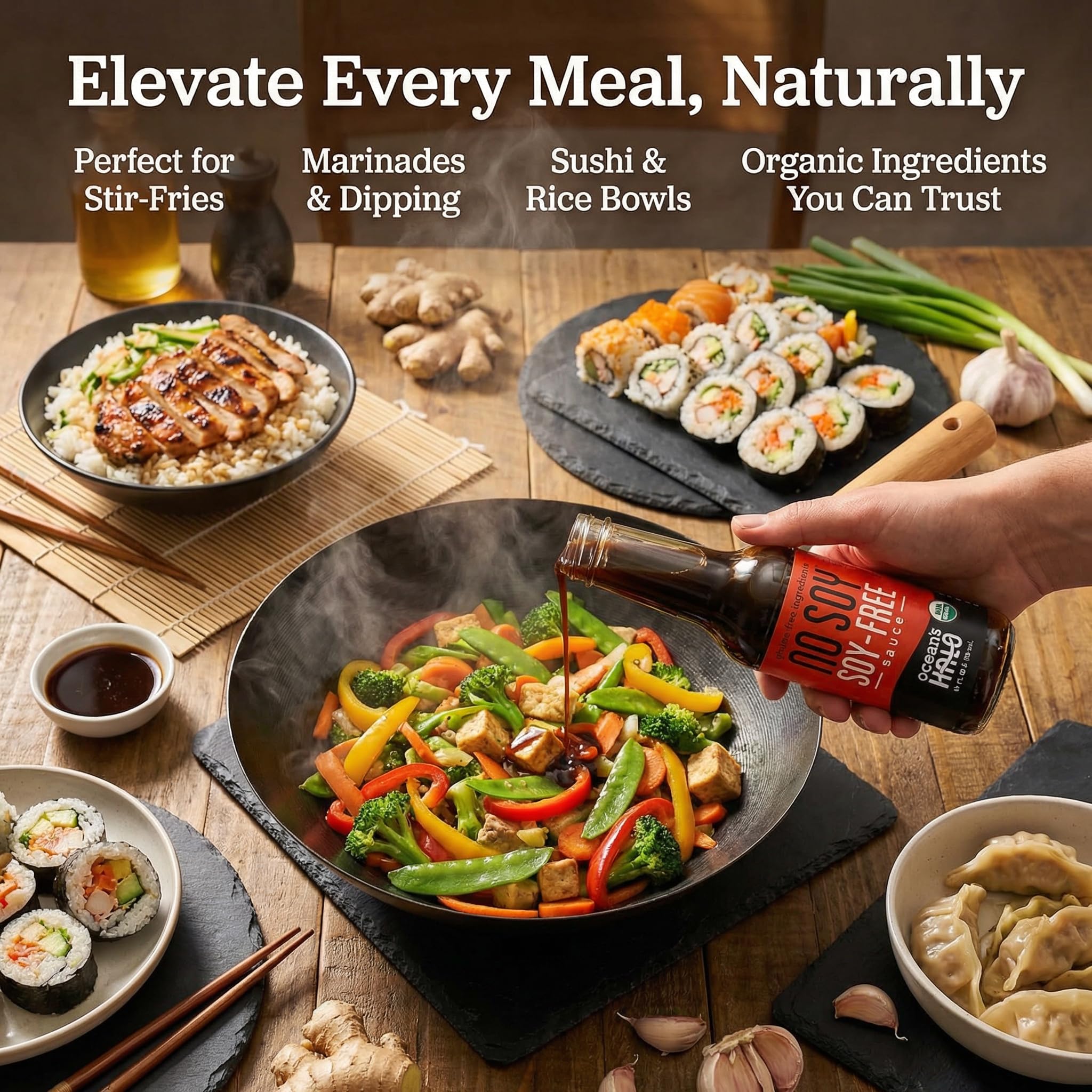 Oceans Halo Sauce Soy Soy Free 10 oz - Pack of 3 - Soy Free Soy Sauce Alternative - Coconut Aminos Style Seasoning - No Salt Soy Sauce Option