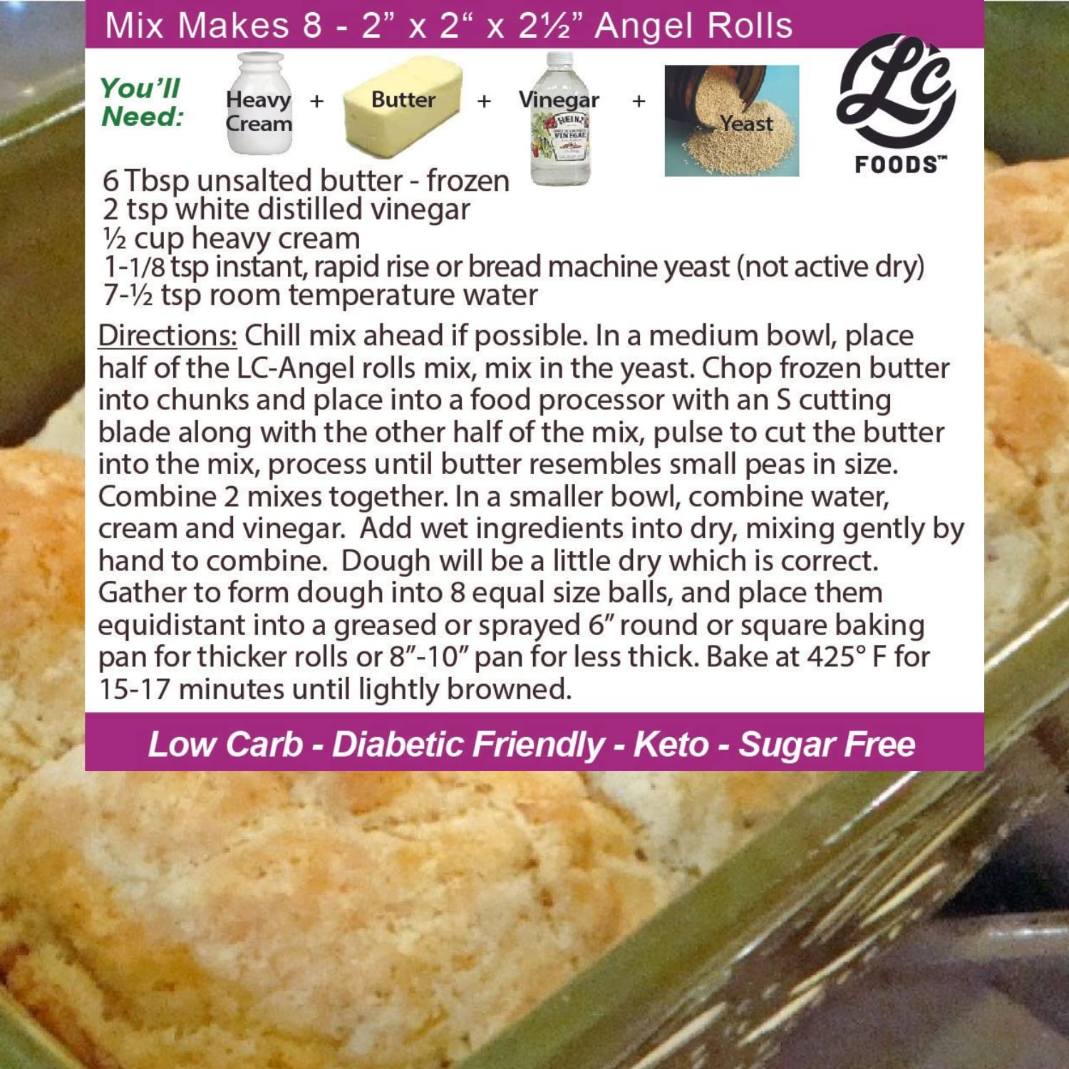 LC Foods Low Carb Angel Roll Mix | Moist and Soft | No Sugar Added | No Artificial Flavors | High Fiber & Protein | Low Carb Rolls for Kids & Adults