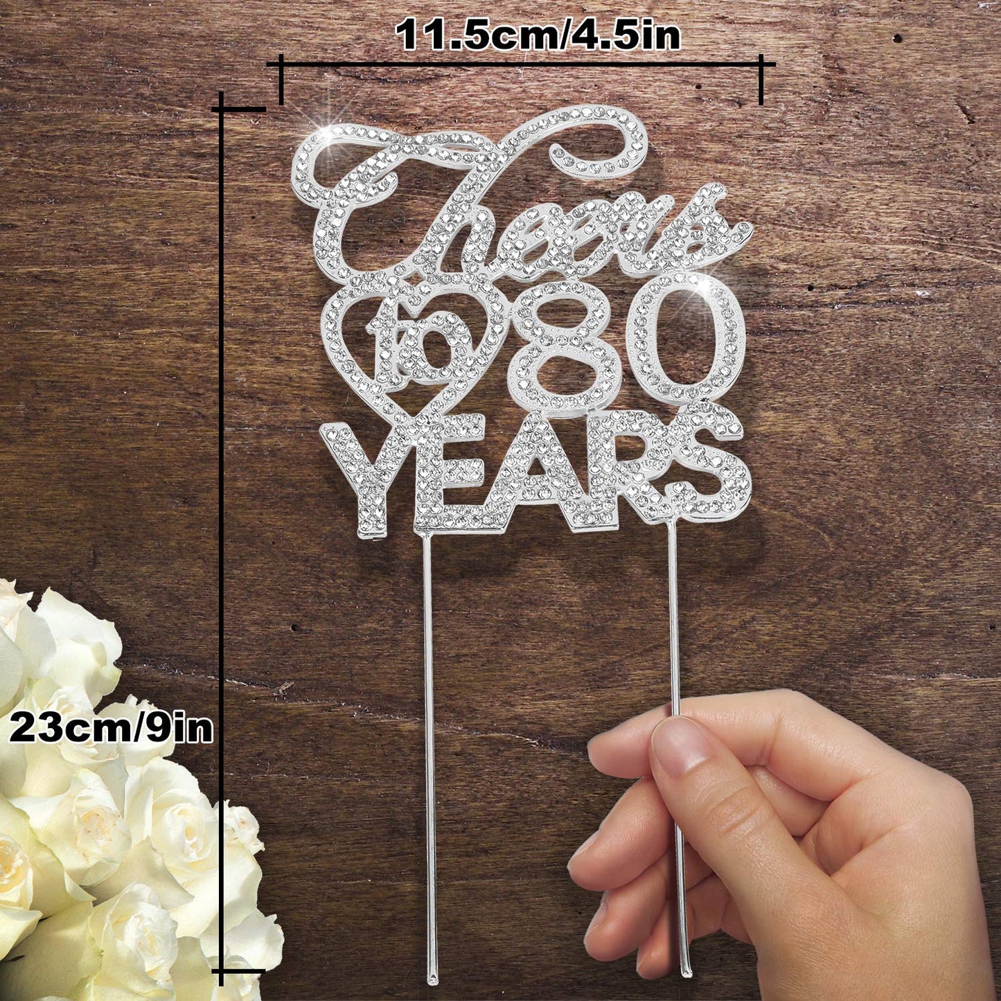 Bling Crystal Cheers To 80 Years Cake Topper - Best Keepsake 80th Birthday Or Anniversary Decor Party Decorations Silver