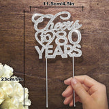Bling Crystal Cheers To 80 Years Cake Topper - Best Keepsake 80th Birthday Or Anniversary Decor Party Decorations Silver