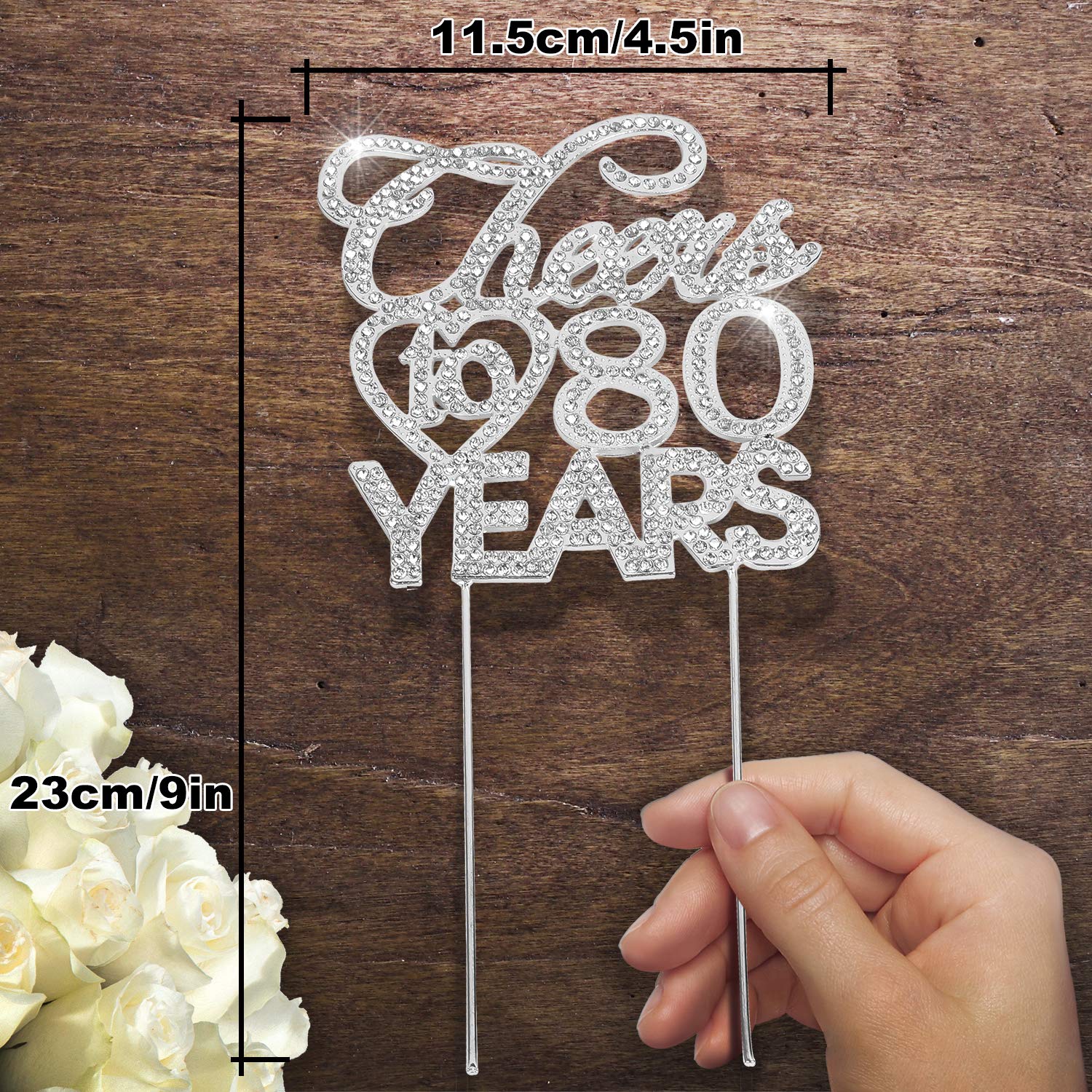 Bling Crystal Cheers To 80 Years Cake Topper - Best Keepsake 80th Birthday Or Anniversary Decor Party Decorations Silver