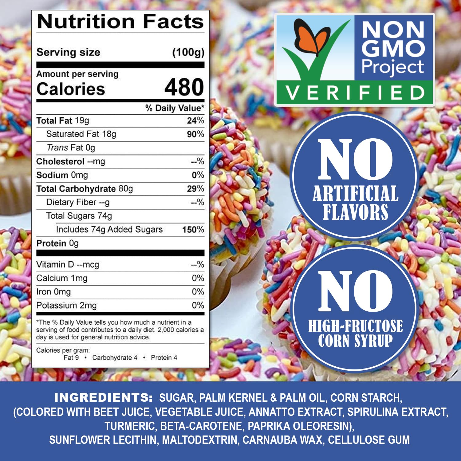 A Great Surprise Dye-Free Rainbow Sprinkles - 1.6 Pounds - Natural Vegan Baking Toppings with No Artificial Dyes or Flavors - Non-GMO Jimmies
