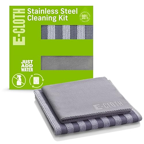 E-Cloth Stainless Steel Microfiber Cleaning Cloth Kit - Stainless Steel Cleaner for Appliances, Oven, Stove, & More - Microfiber Towels for Cars