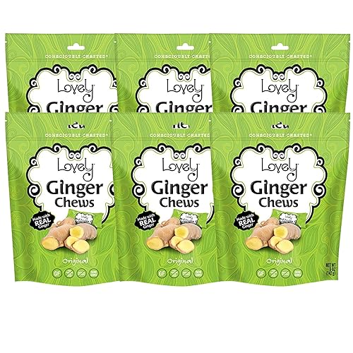 Lovely Candy Co. Original Ginger Chews, Made with Real Ginger, Individually Wrapped, 5oz (6-Pack) | Gluten-Free, Non-GMO, NO Artificial Ingredients