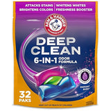 ARM & HAMMER Deep Clean Odor Formula Laundry Detergent Power Paks, Radiant Burst Scent, 32 Count, 32 Loads