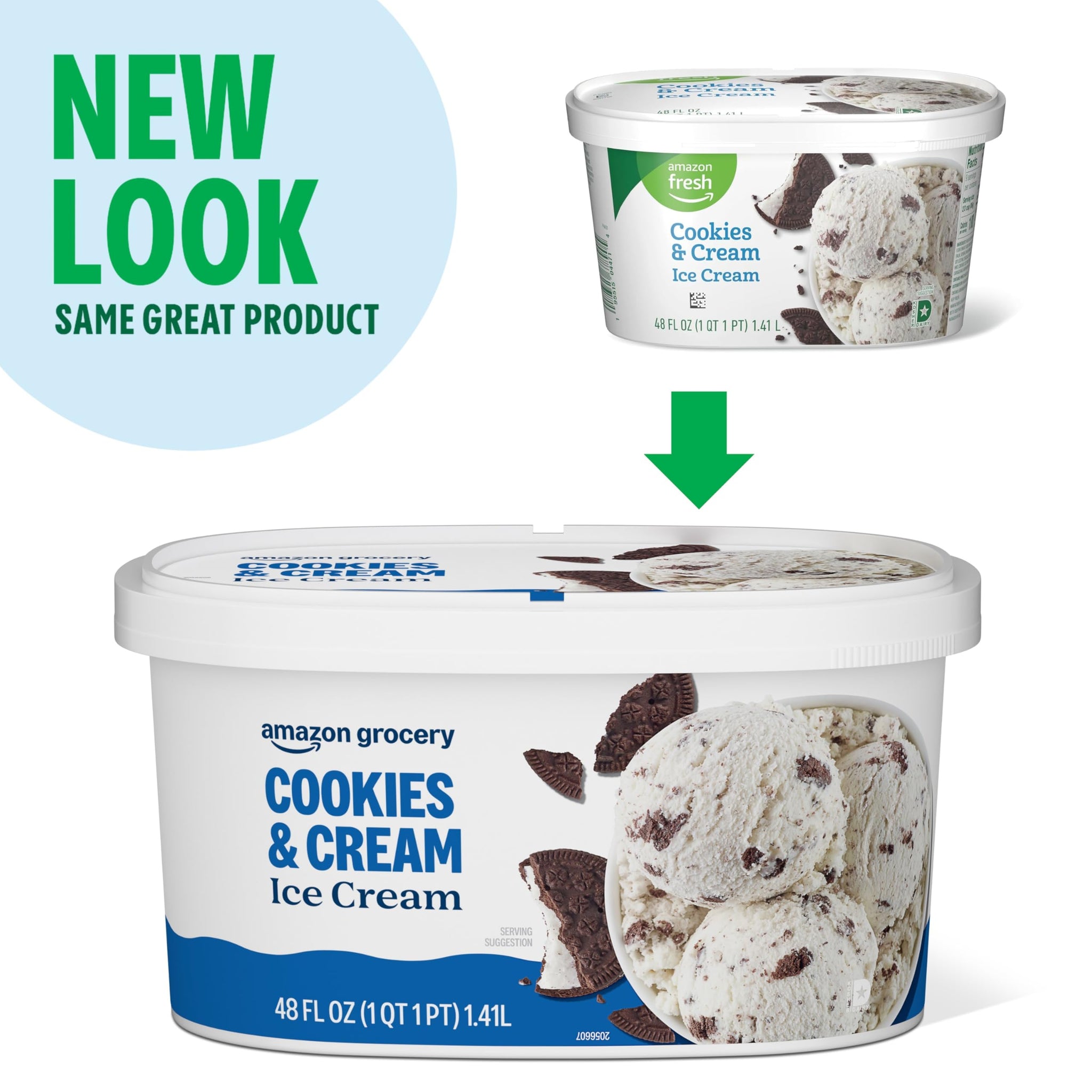 Amazon Grocery, Cookies & Cream Ice Cream, 48 Fl Oz