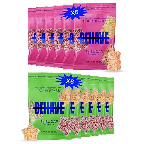 BEHAVE Low Sugar Gummy Candy (The Everything Sour Pack, 12 Pouches) | Keto, Diabetic Friendly, High Fiber, Gluten-Free & Non-GMO