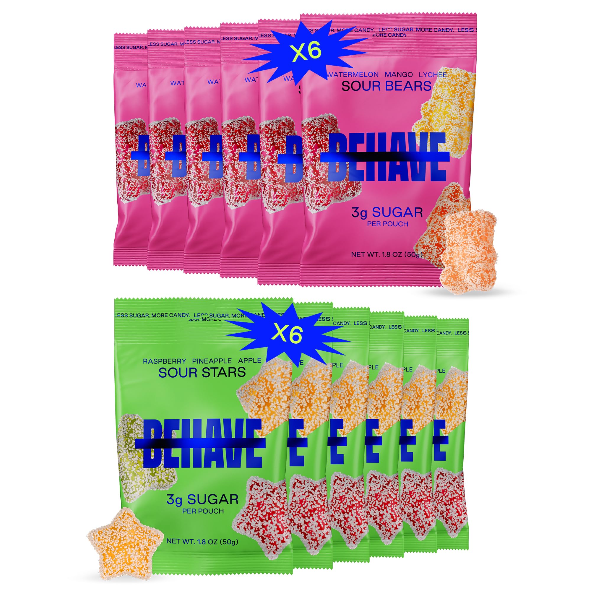BEHAVE Low Sugar Gummy Candy (The Everything Sour Pack, 12 Pouches) | Keto, Diabetic Friendly, High Fiber, Gluten-Free & Non-GMO