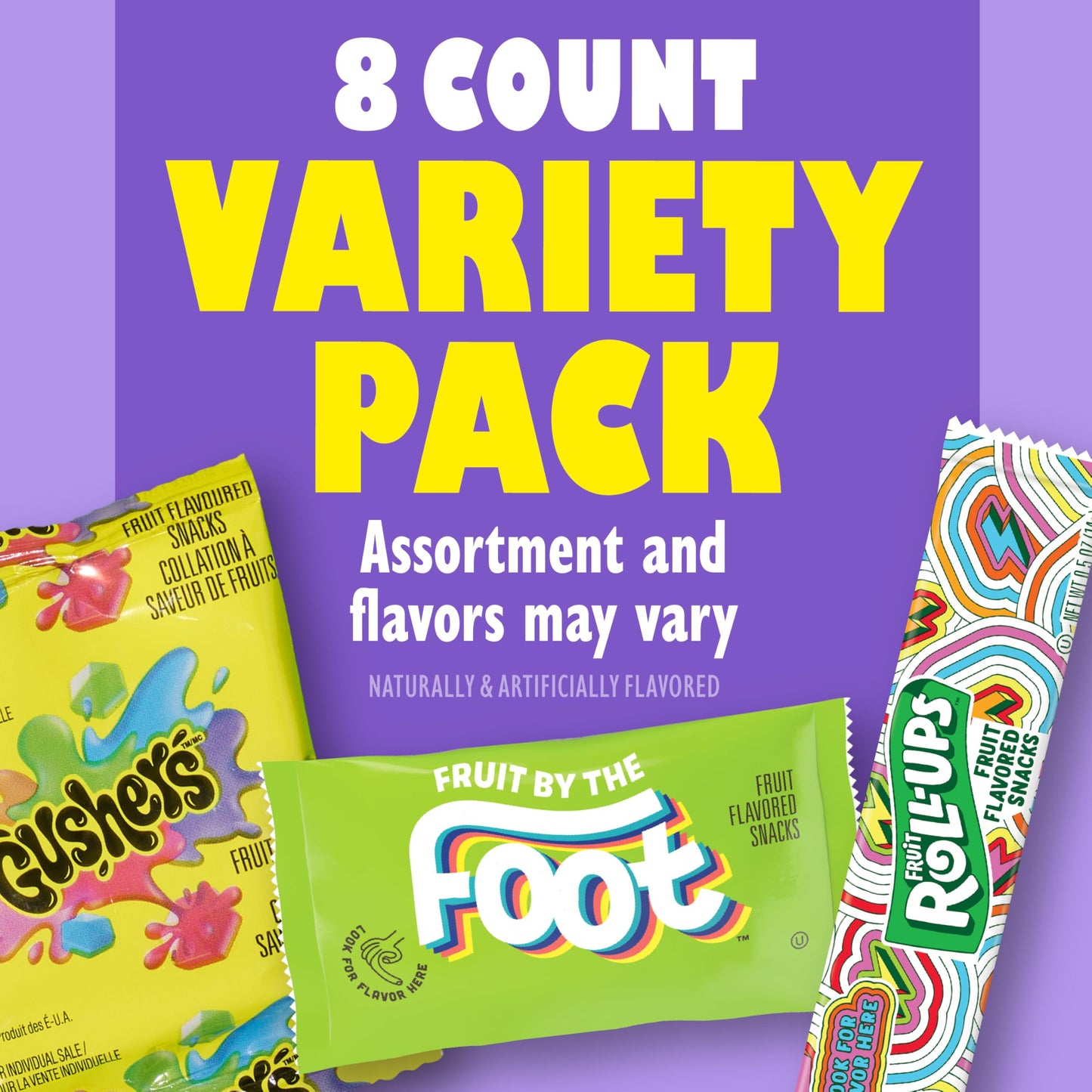 Fruit Roll-Ups, Fruit by the Foot, Gushers Fruit Flavored Snacks Variety Pack, Gluten Free, 8 Ct, 5.1 oz