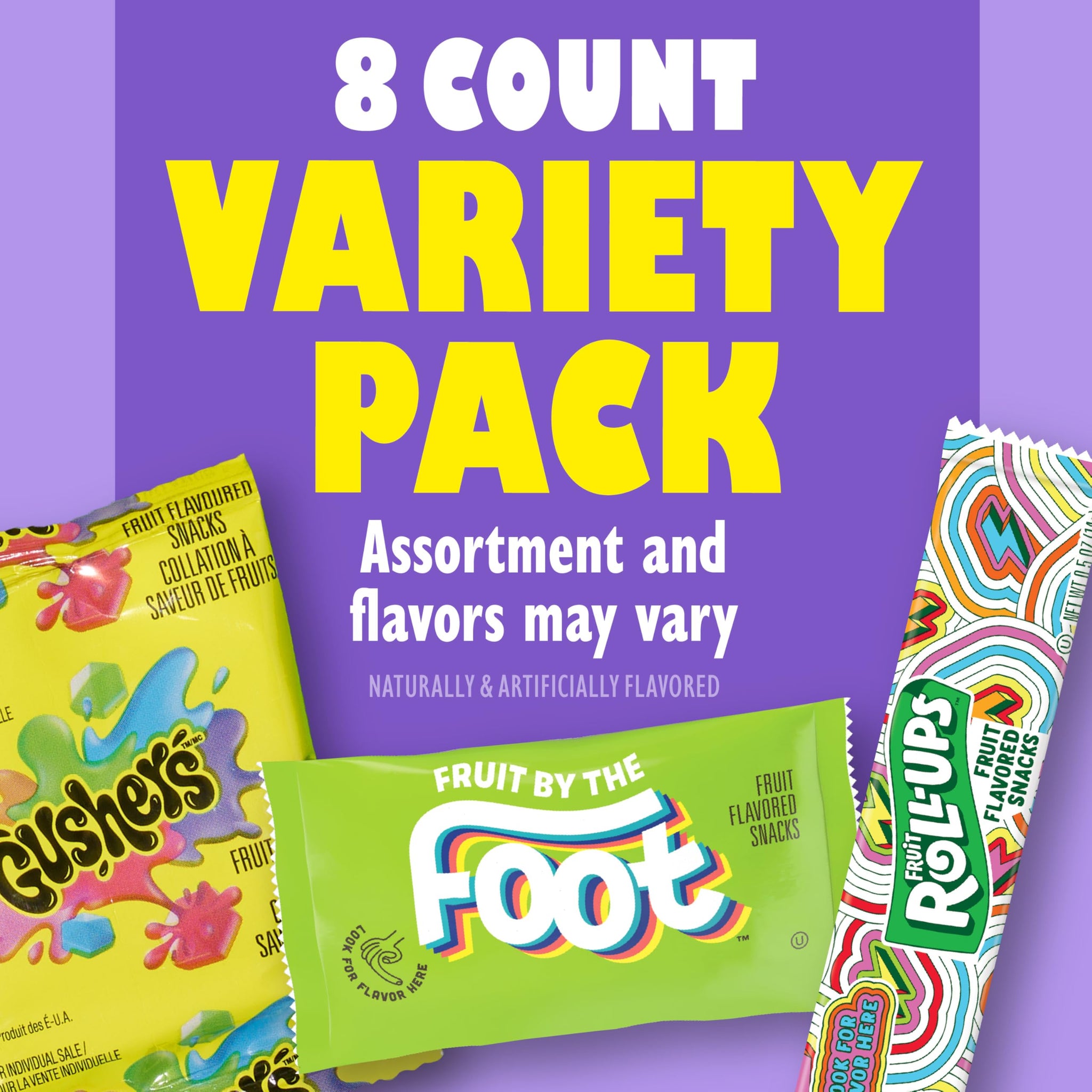 Fruit Roll-Ups, Fruit by the Foot, Gushers Fruit Flavored Snacks Variety Pack, Gluten Free, 8 Ct, 5.1 oz