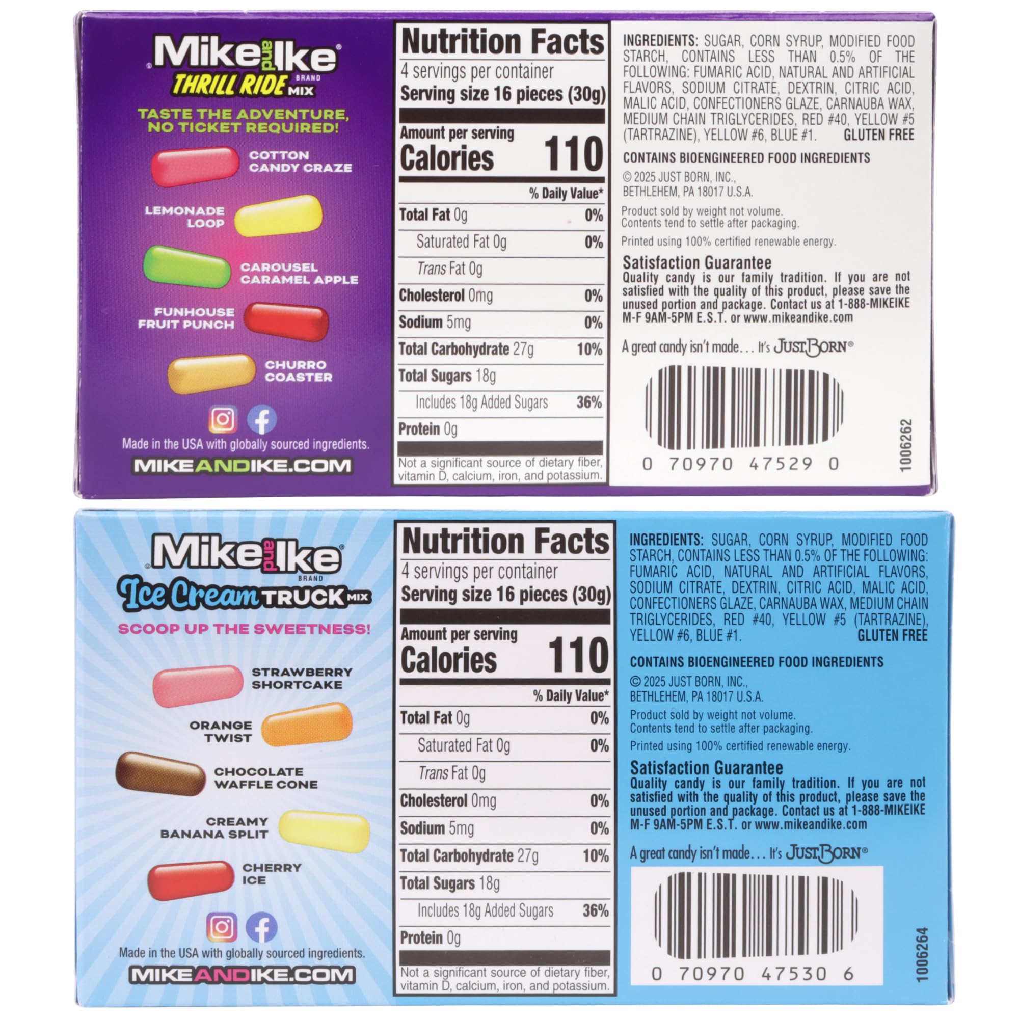 Mike and Ike Ice Cream Truck and Thrill Ride Mix Theatre Boxes, Assorted Chewy Candies, Movie Night Treats, 4.25 Ounces (Pack of 2)