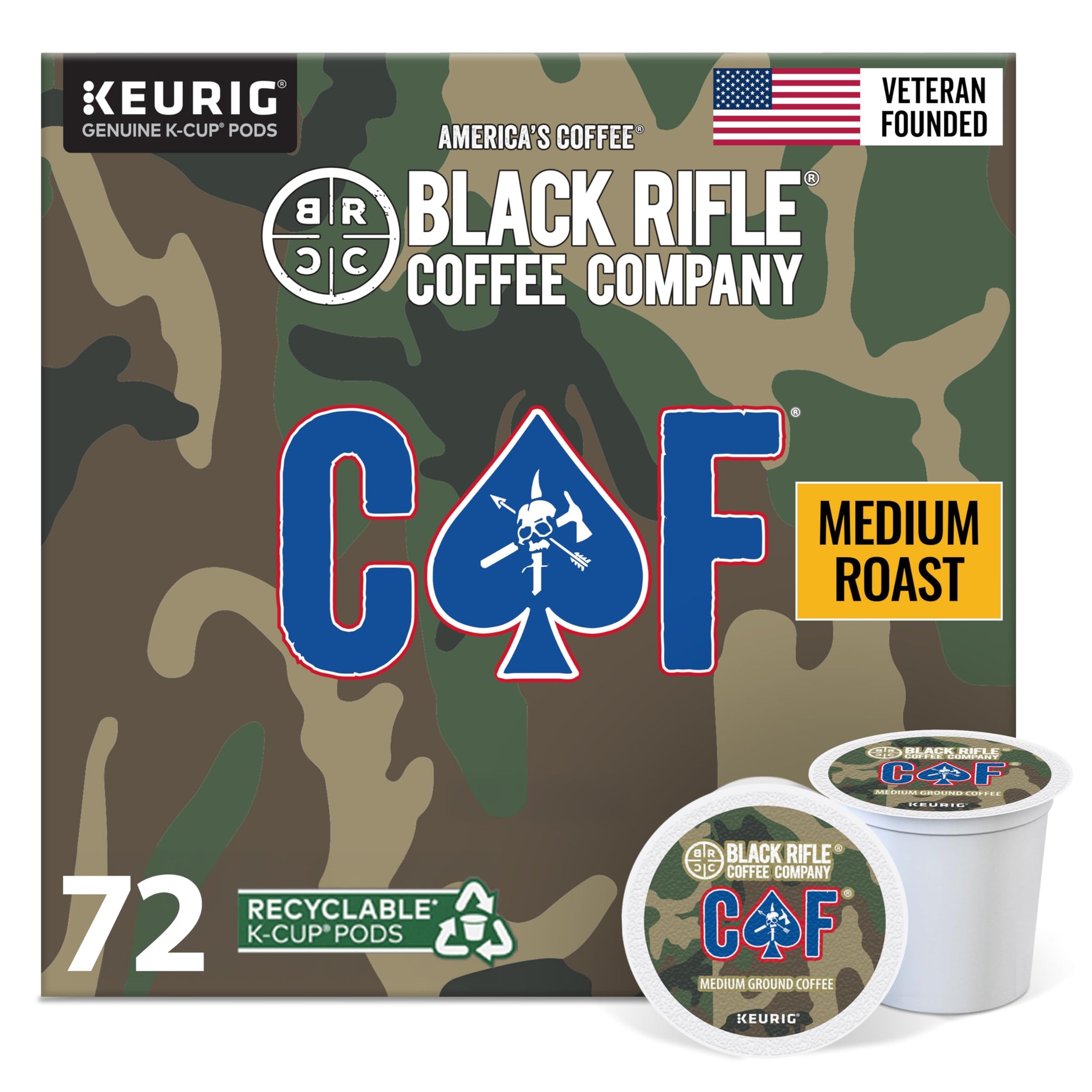 Black Rifle Coffee Company Medium Roast K Cups - Single Serve K Cups Coffee Pods - Kcup Pods Compatible with 1.0 & 2.0 - Made from Pure Arabica Beans